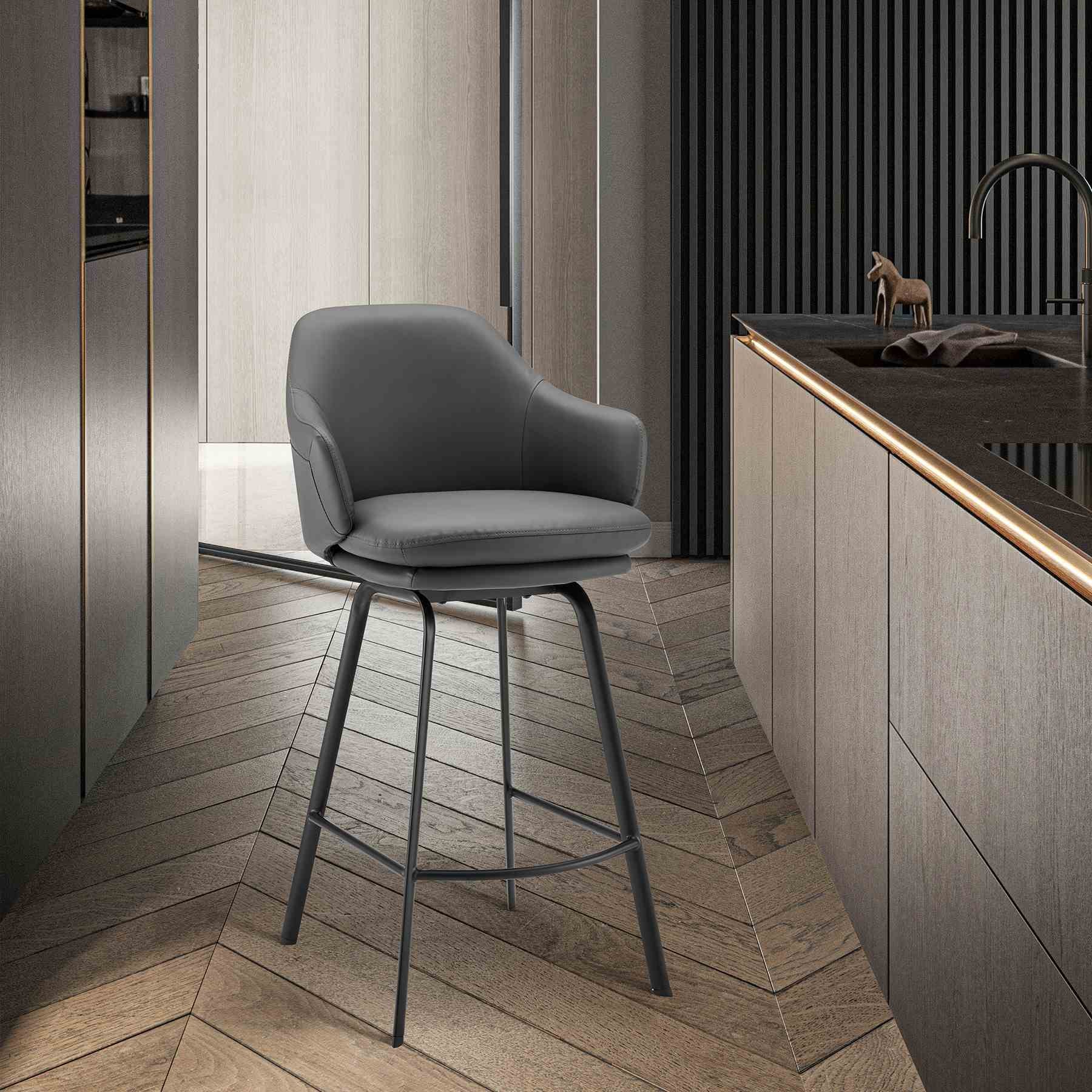 Brigden Gray Faux Leather and Black Metal Swivel 30" Bar Stool - Image 11