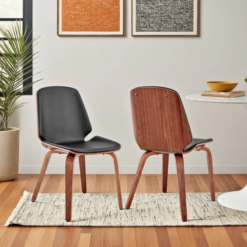Brinley Black Faux Leather and Walnut Wood Dining Room Accent Chair - Image 11