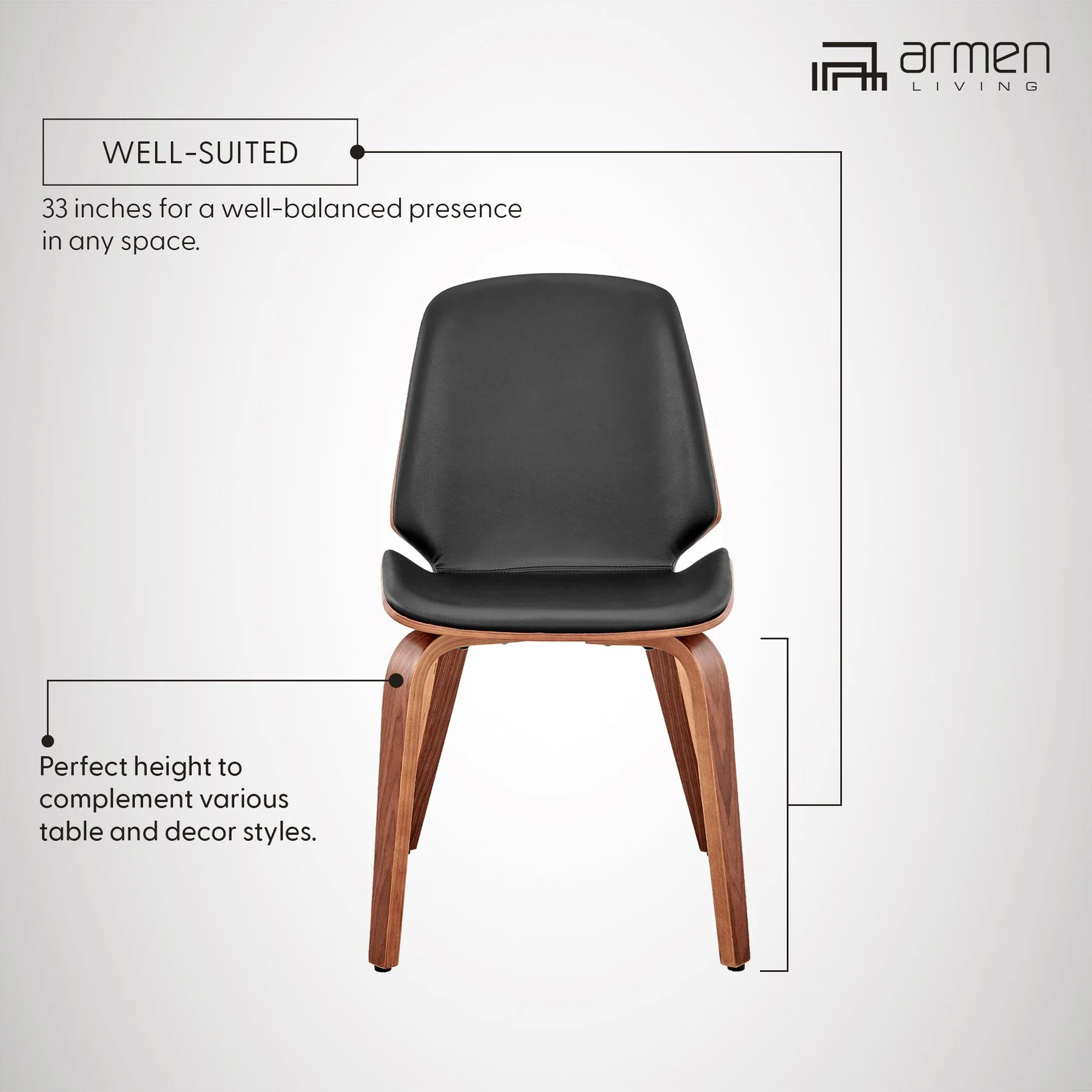 Brinley Black Faux Leather and Walnut Wood Dining Room Accent Chair - Image 12