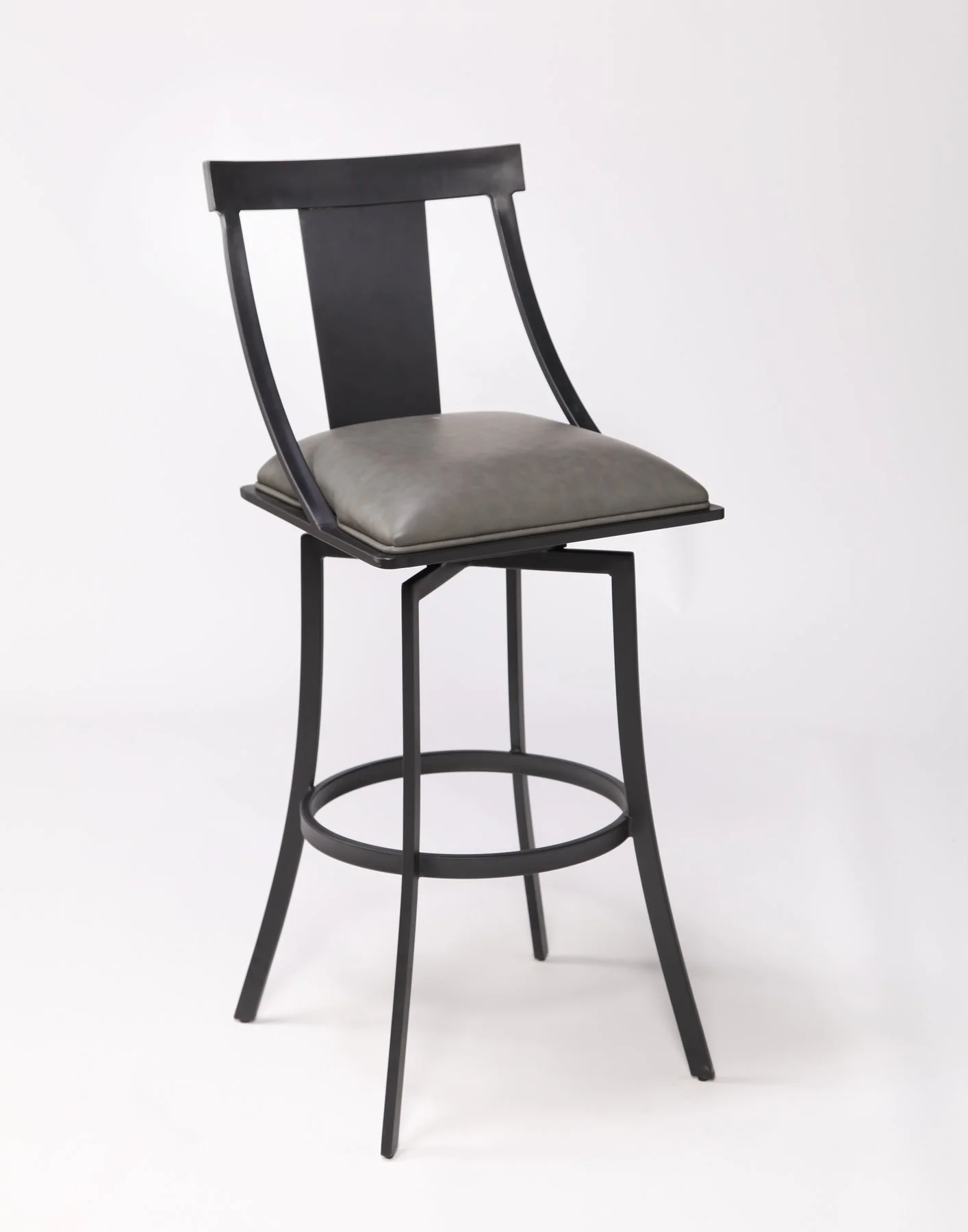 Brisbane Contemporary 30" Bar Height Barstool in Matte Black Finish and Vintage Gray Faux Leather - Image 2