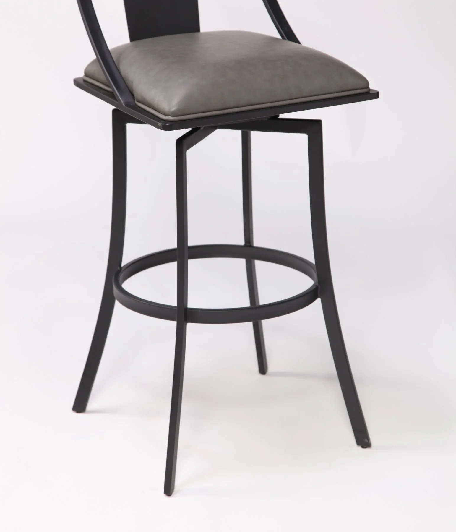 Brisbane Contemporary 30" Bar Height Barstool in Matte Black Finish and Vintage Gray Faux Leather - Image 5