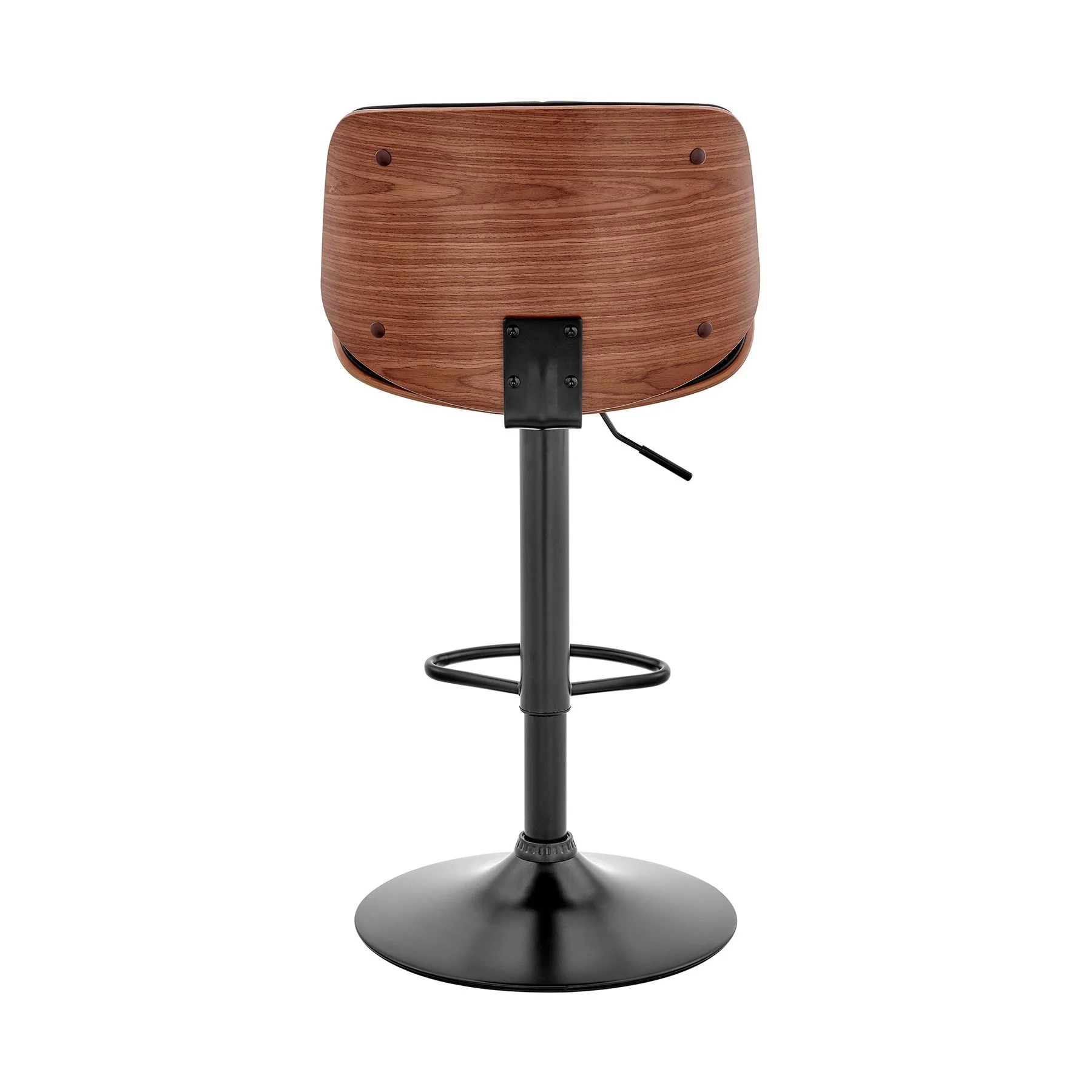 Brock Adjustable Black Faux Leather and Walnut Wood Bar Stool with Black Base - Image 5