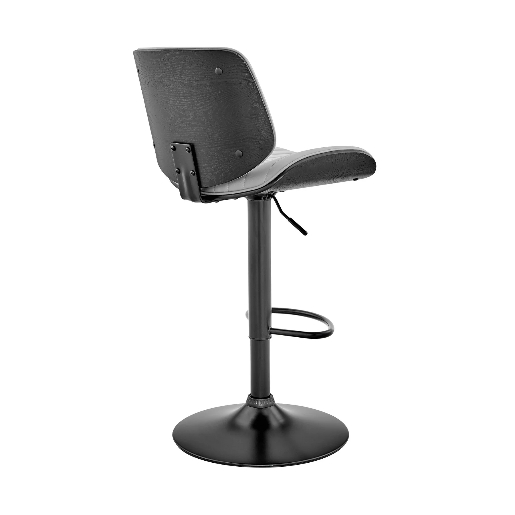 Brock Adjustable Gray Faux Leather and Walnut Wood Bar Stool with Black Base - Image 4