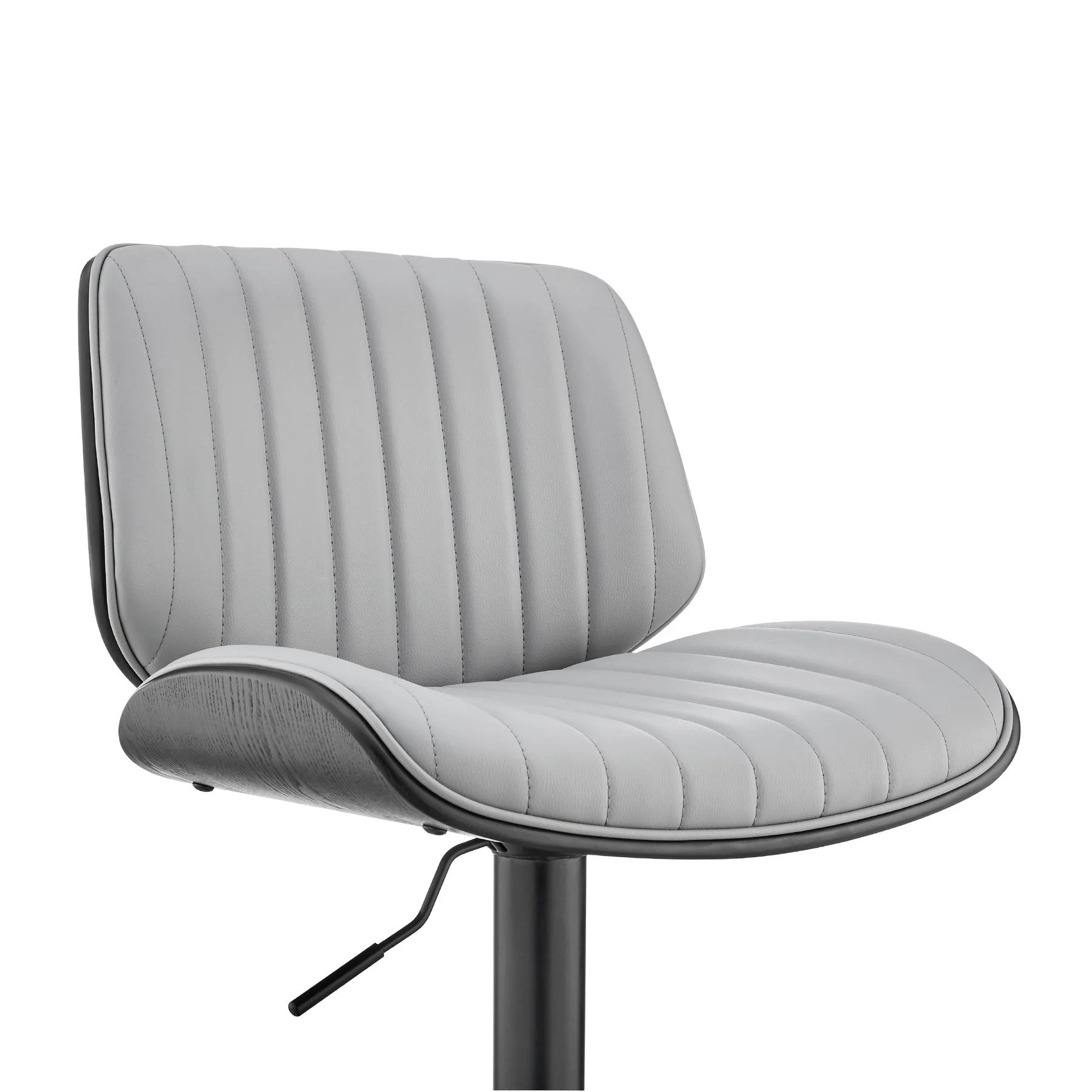 Brock Adjustable Gray Faux Leather and Walnut Wood Bar Stool with Black Base - Image 6