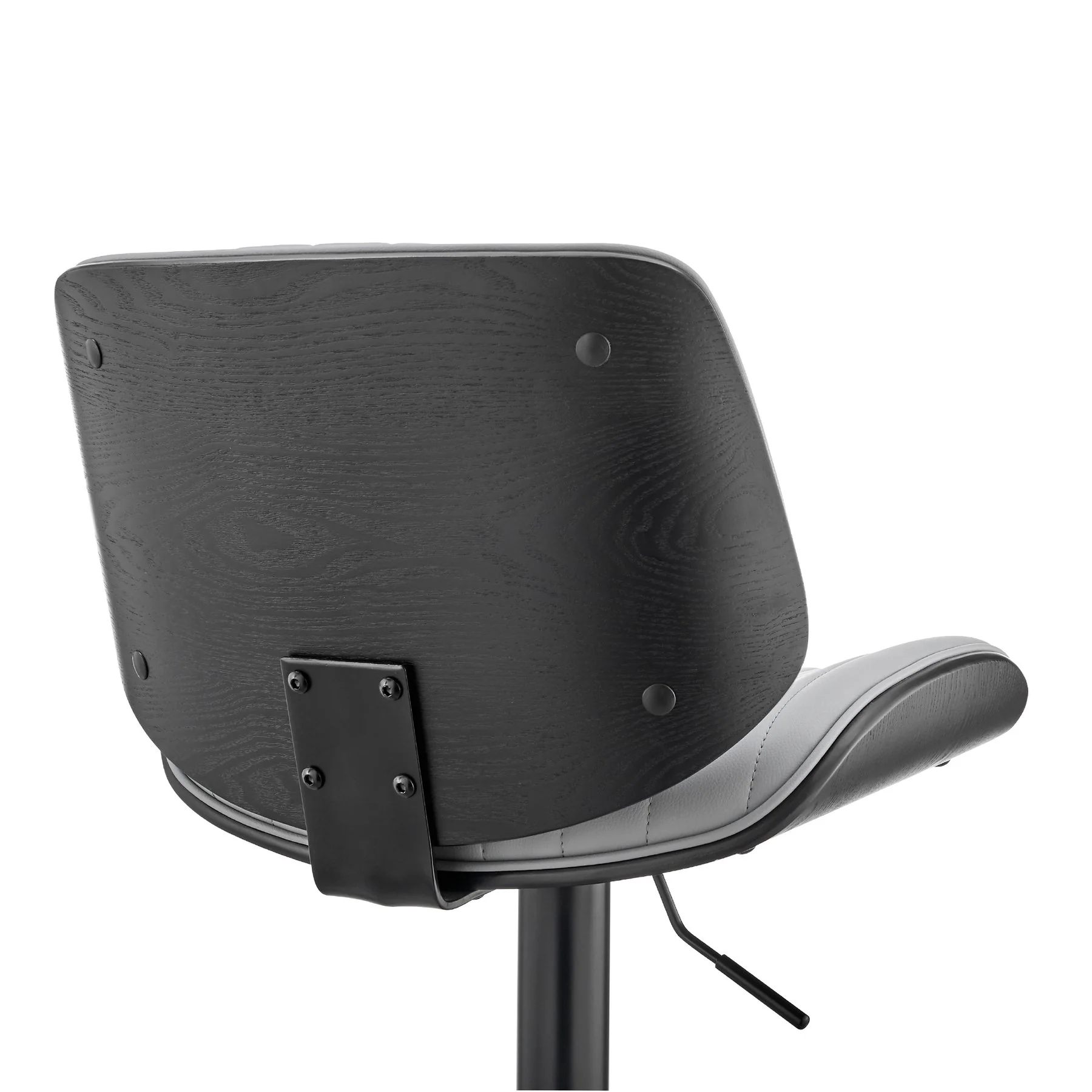 Brock Adjustable Gray Faux Leather and Walnut Wood Bar Stool with Black Base - Image 7