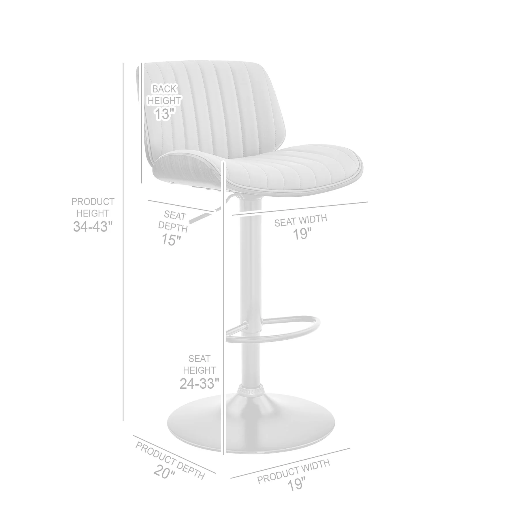 Brock Adjustable Gray Faux Leather and Walnut Wood Bar Stool with Black Base - Image 9