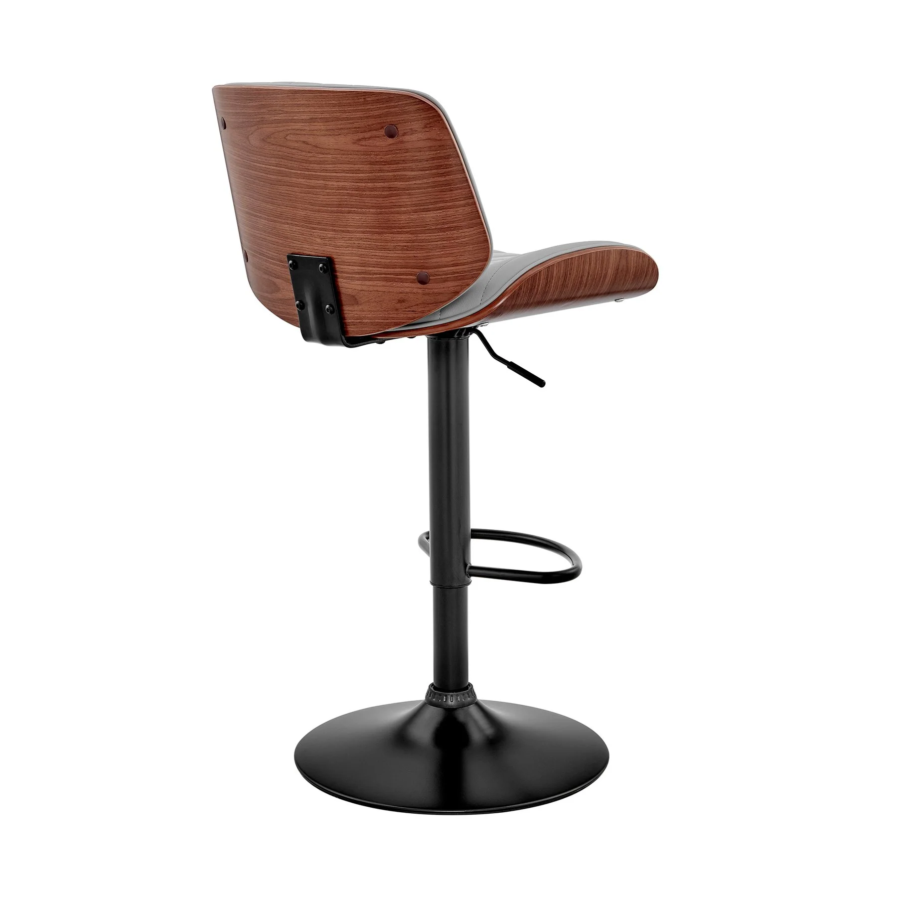 Brock Adjustable Gray Faux Leather and Walnut Wood with Black Finish Bar Stool - Image 4