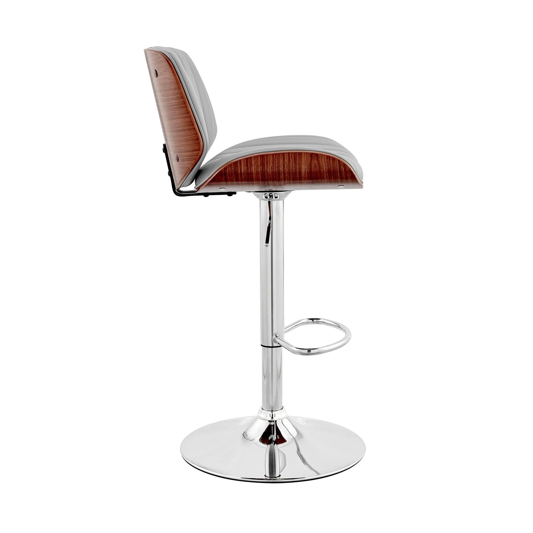 Brock Adjustable Gray Faux Leather and Walnut Wood with Chrome Finish Bar Stool - Image 3