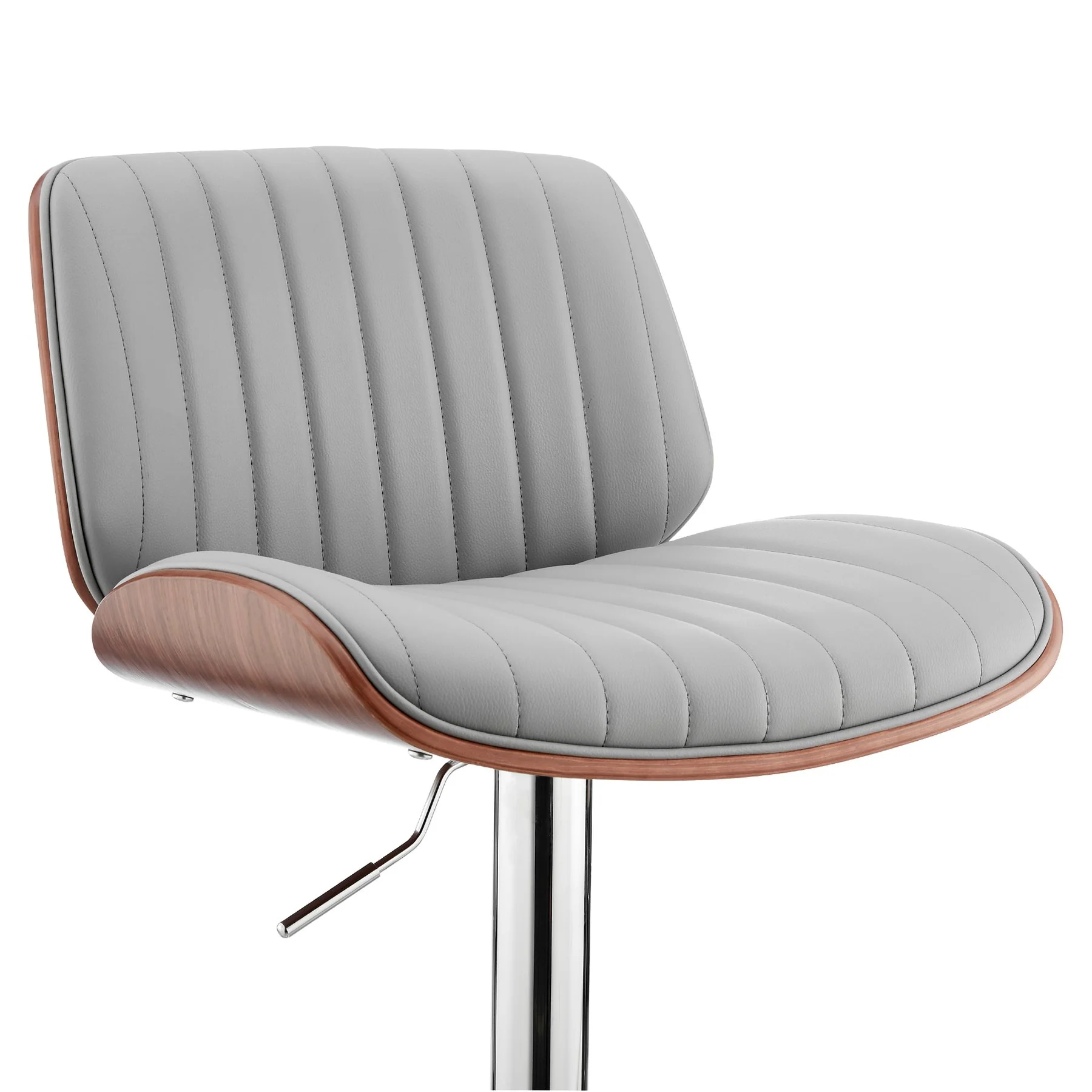Brock Adjustable Gray Faux Leather and Walnut Wood with Chrome Finish Bar Stool - Image 6