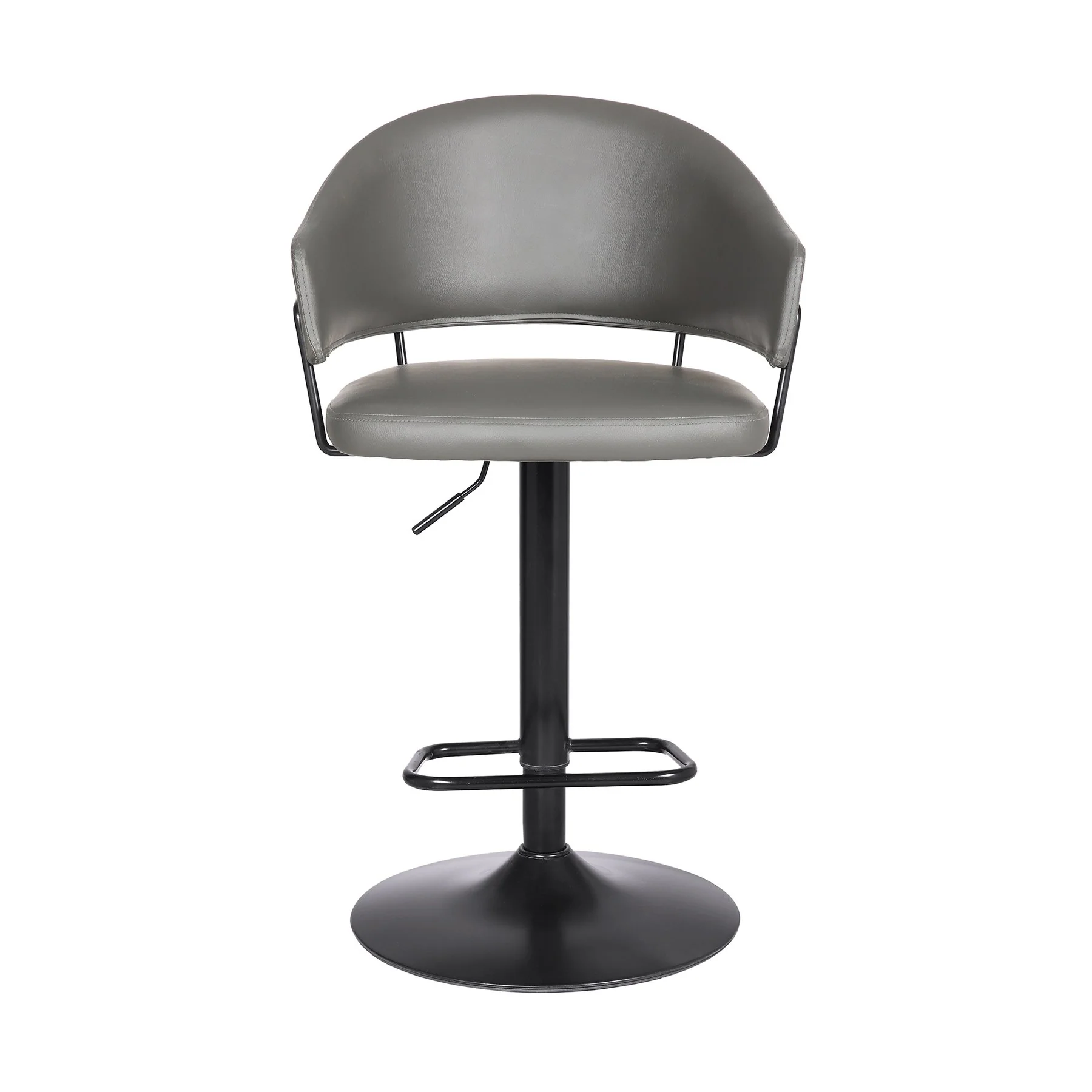 Brody Adjustable Height Swivel Gray Faux Leather and Black Wood and Metal Base Bar Stool - Image 2