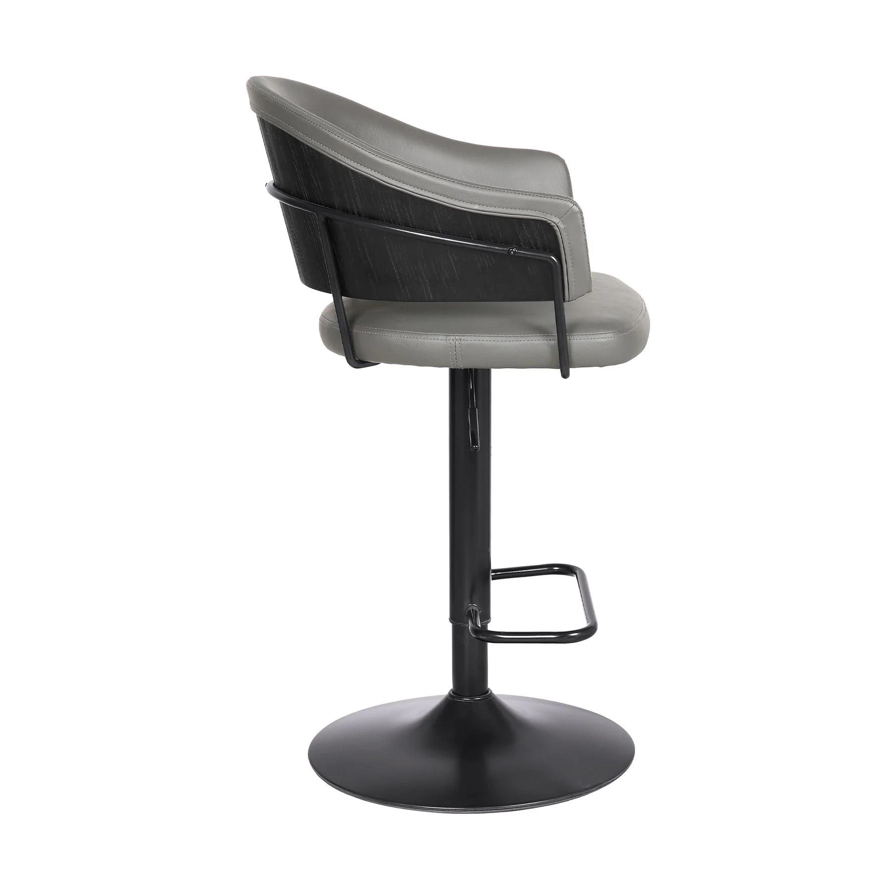 Brody Adjustable Height Swivel Gray Faux Leather and Black Wood and Metal Base Bar Stool - Image 3