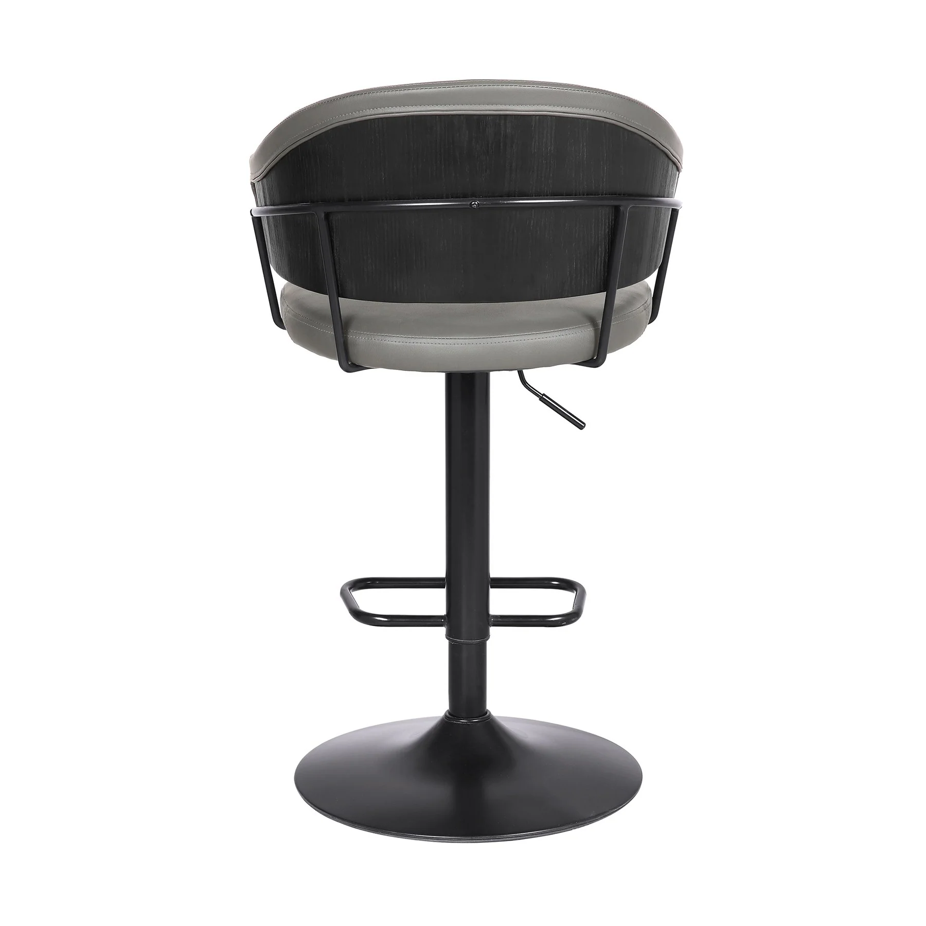 Brody Adjustable Height Swivel Gray Faux Leather and Black Wood and Metal Base Bar Stool - Image 5