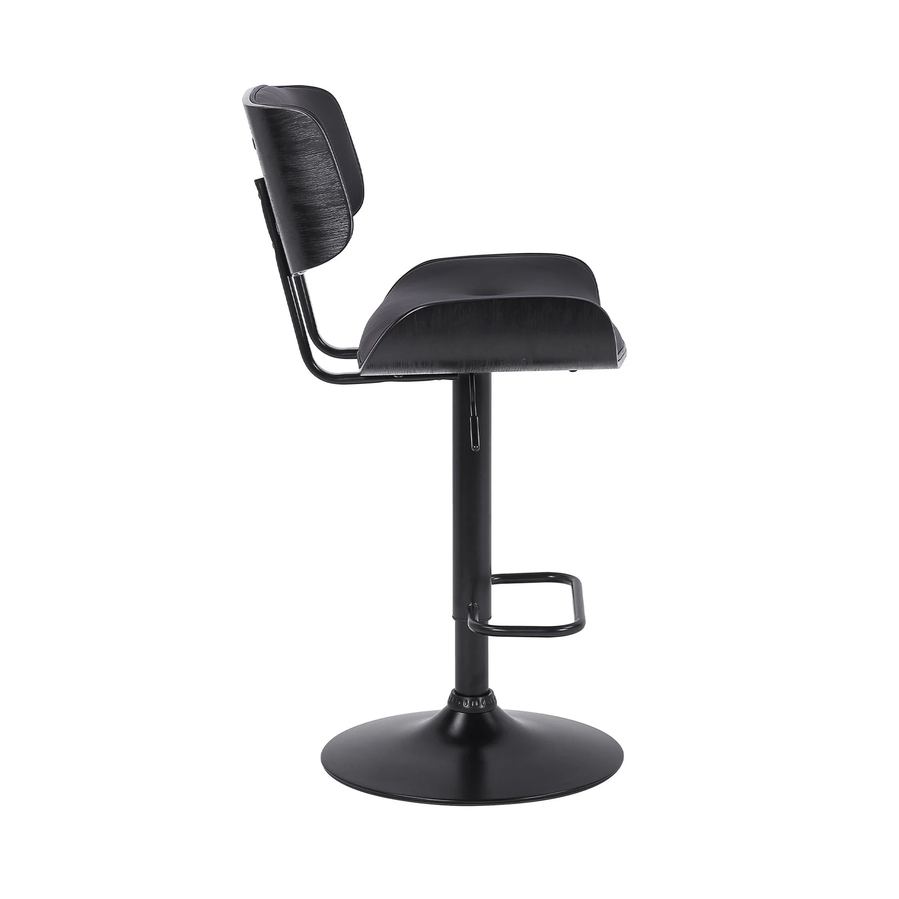 Brooklyn Adjustable Swivel Black Faux Leather and Black Wood Bar Stool with Black Base - Image 3