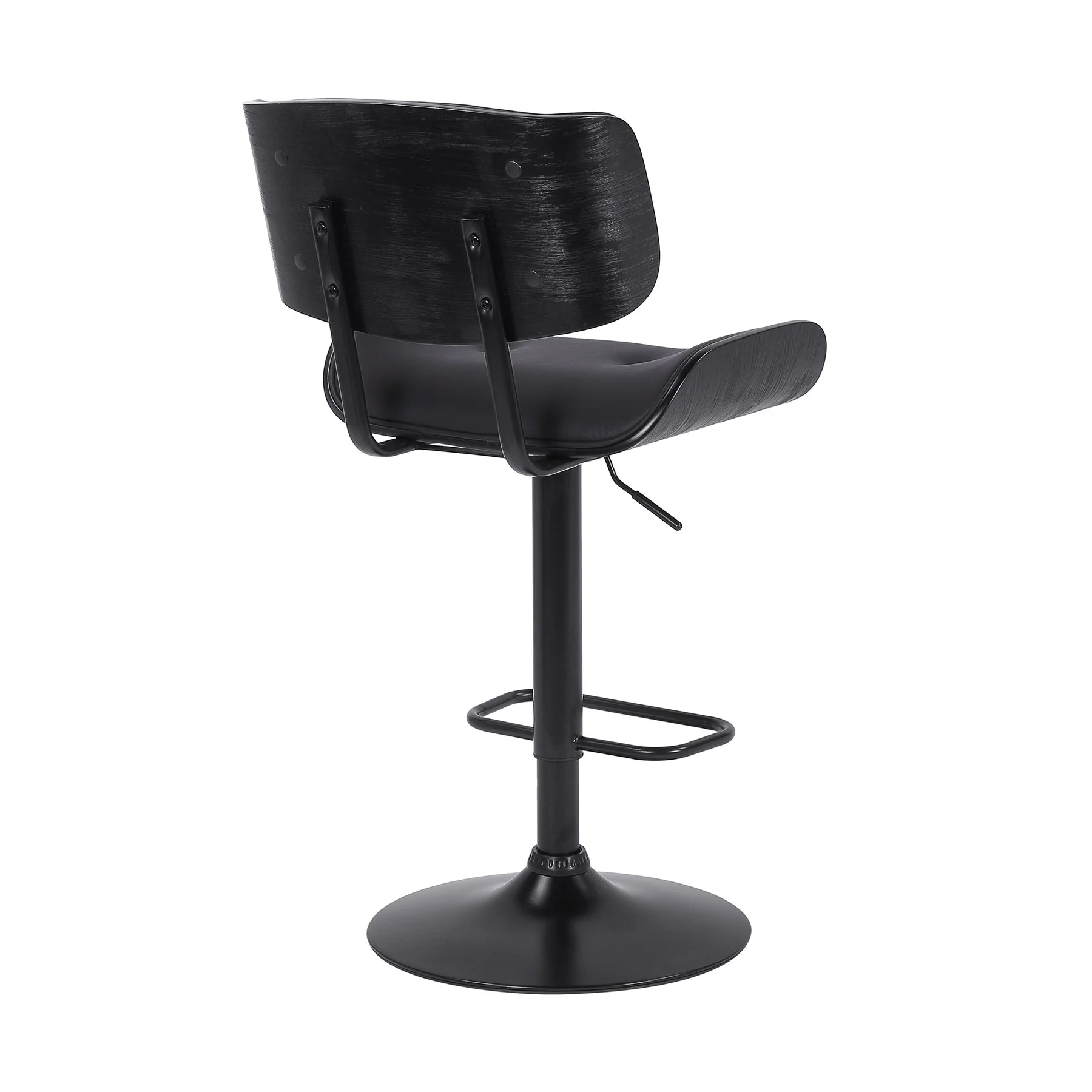 Brooklyn Adjustable Swivel Black Faux Leather and Black Wood Bar Stool with Black Base - Image 4