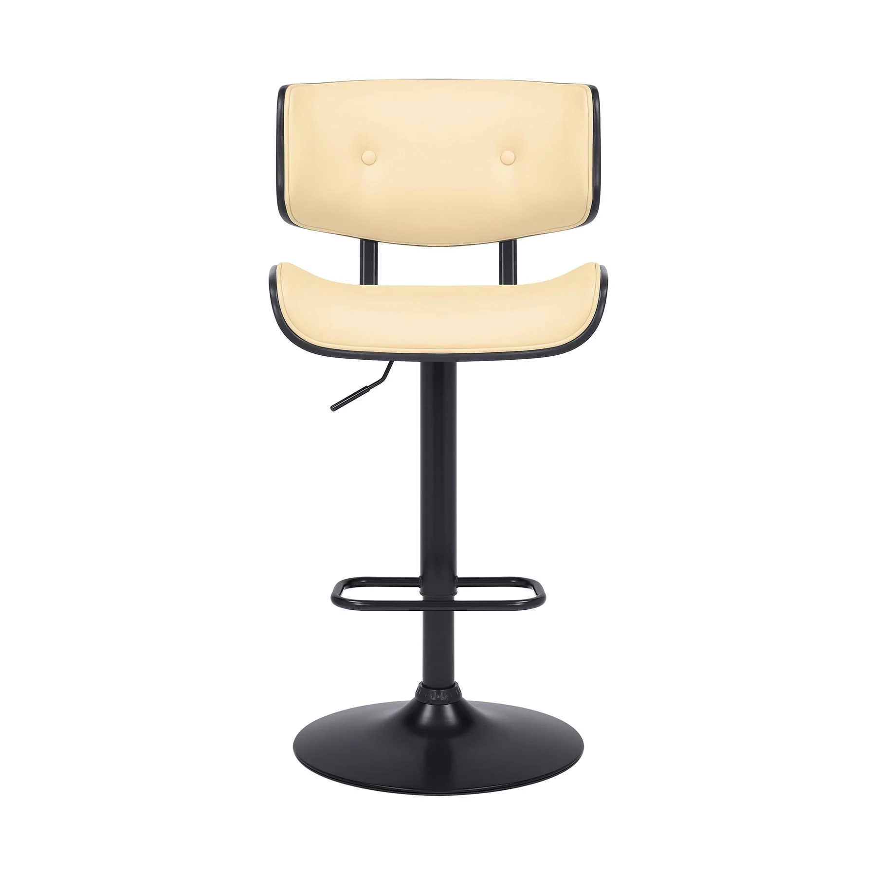 Brooklyn Adjustable Swivel Cream Faux Leather and Black Wood Bar Stool with Black Base - Image 2