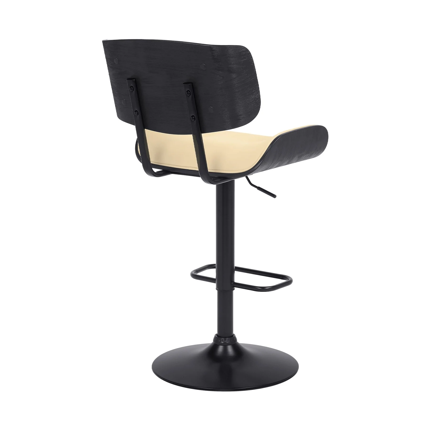 Brooklyn Adjustable Swivel Cream Faux Leather and Black Wood Bar Stool with Black Base - Image 4
