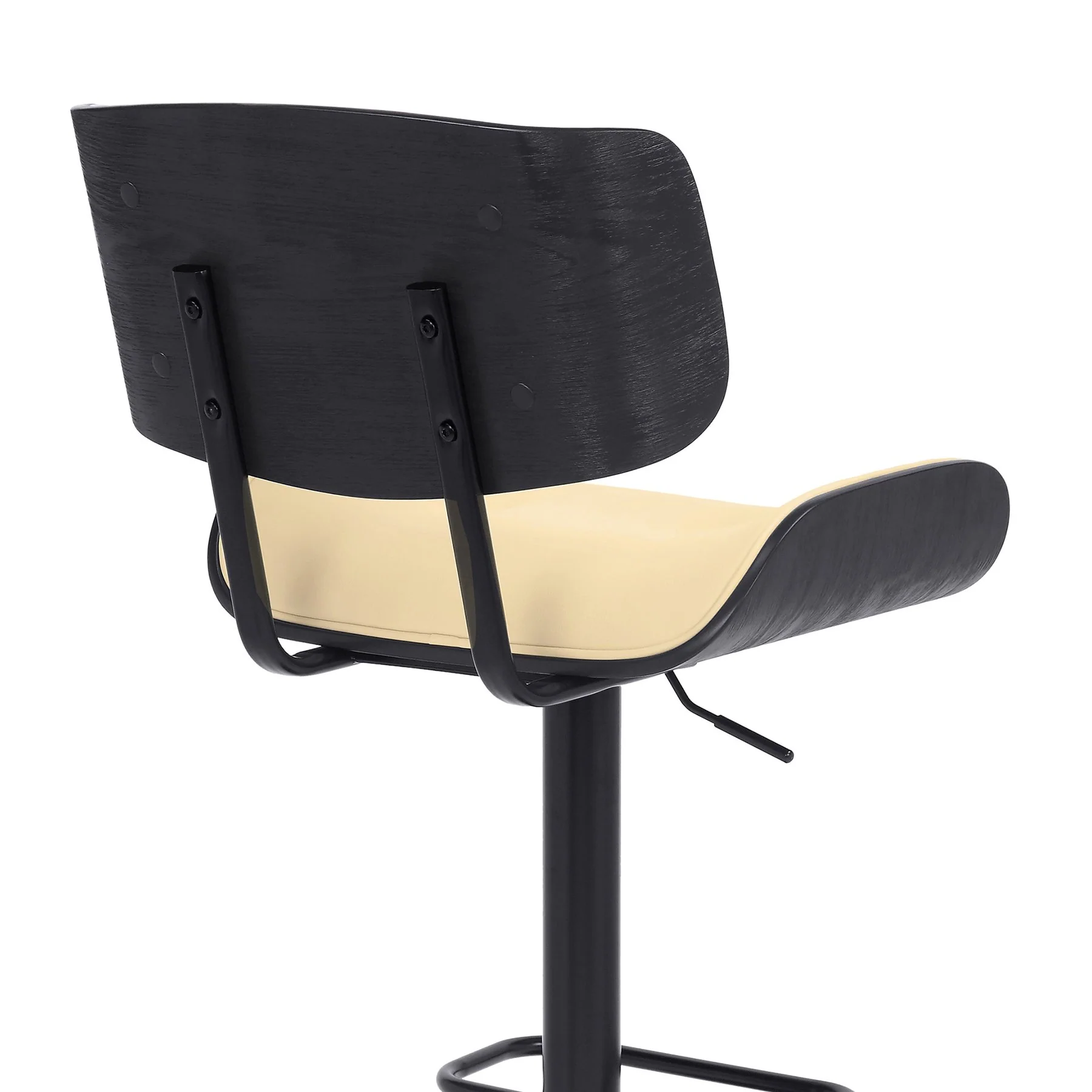 Brooklyn Adjustable Swivel Cream Faux Leather and Black Wood Bar Stool with Black Base - Image 7