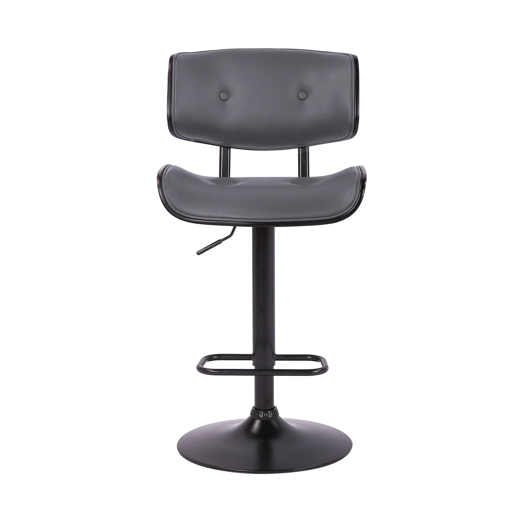 Brooklyn Adjustable Swivel Gray Faux Leather and Black Wood Bar Stool with Black Base - Image 2