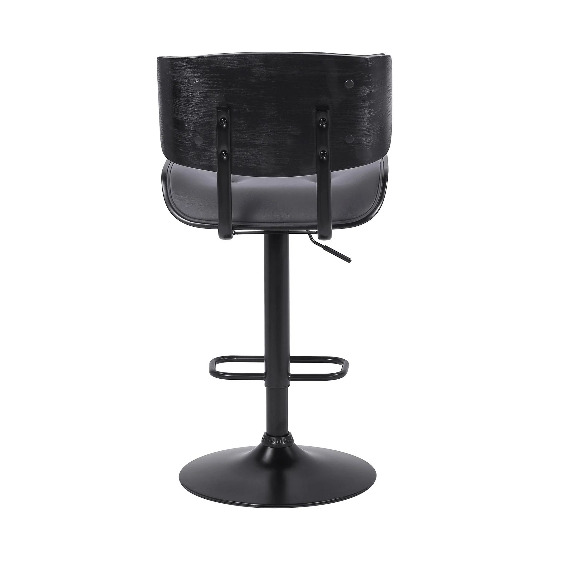 Brooklyn Adjustable Swivel Gray Faux Leather and Black Wood Bar Stool with Black Base - Image 5