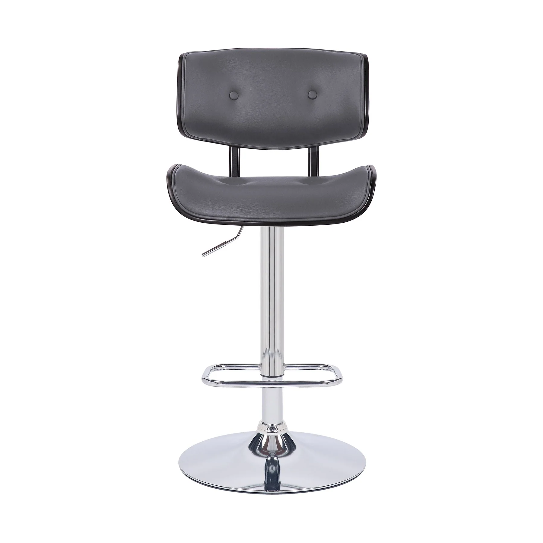 Brooklyn Adjustable Swivel Gray Faux Leather and Black Wood Bar Stool with Chrome Base - Image 2