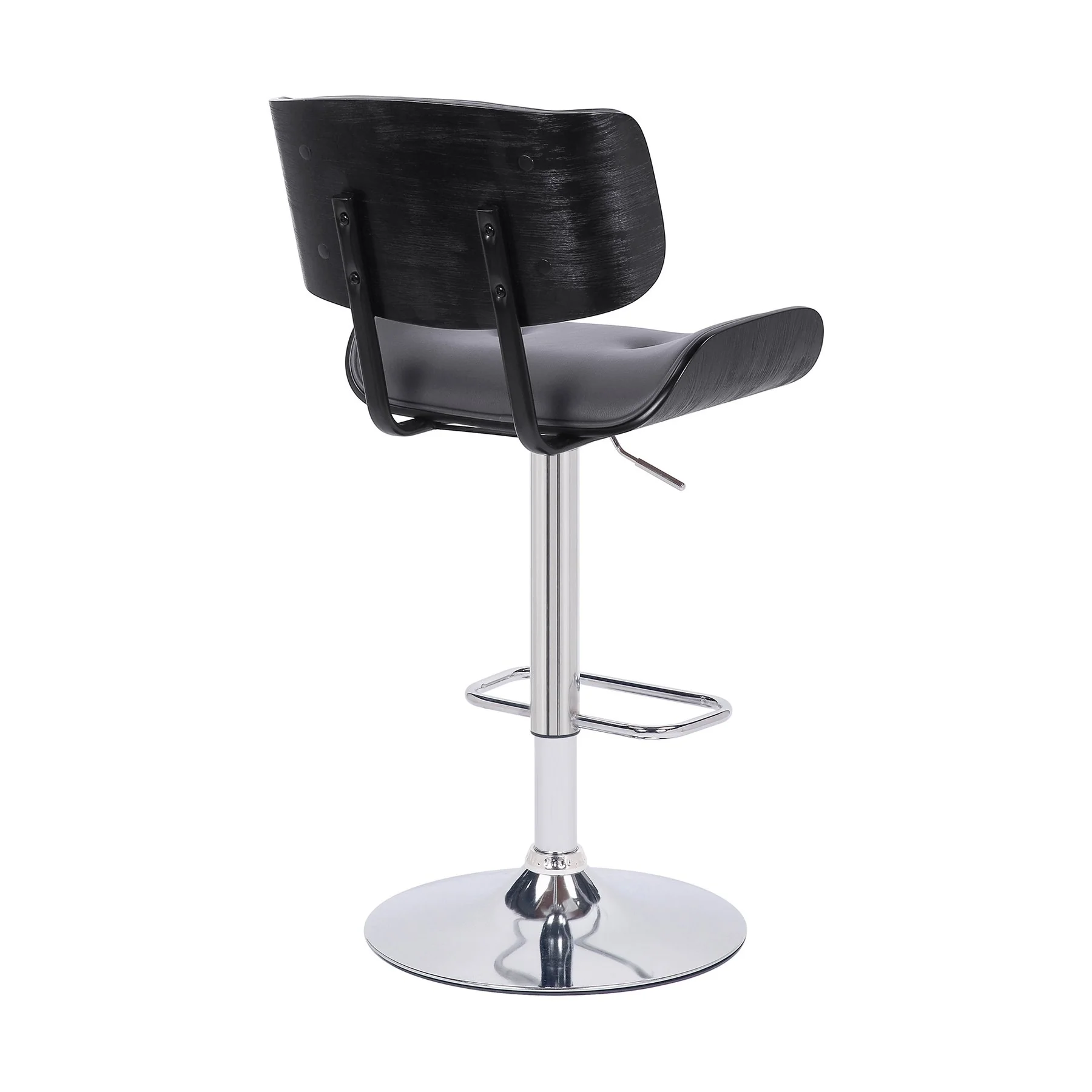Brooklyn Adjustable Swivel Gray Faux Leather and Black Wood Bar Stool with Chrome Base - Image 4