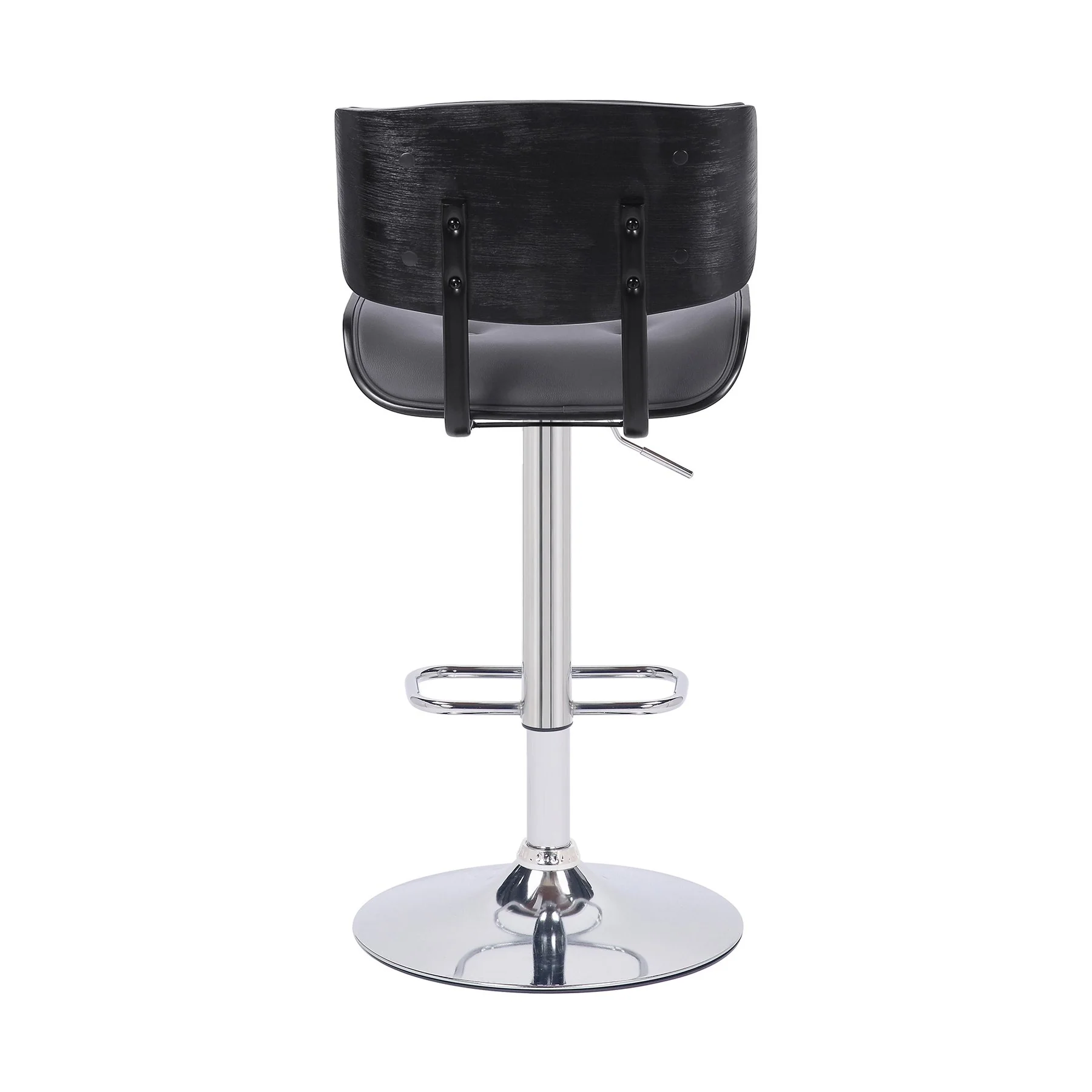 Brooklyn Adjustable Swivel Gray Faux Leather and Black Wood Bar Stool with Chrome Base - Image 5