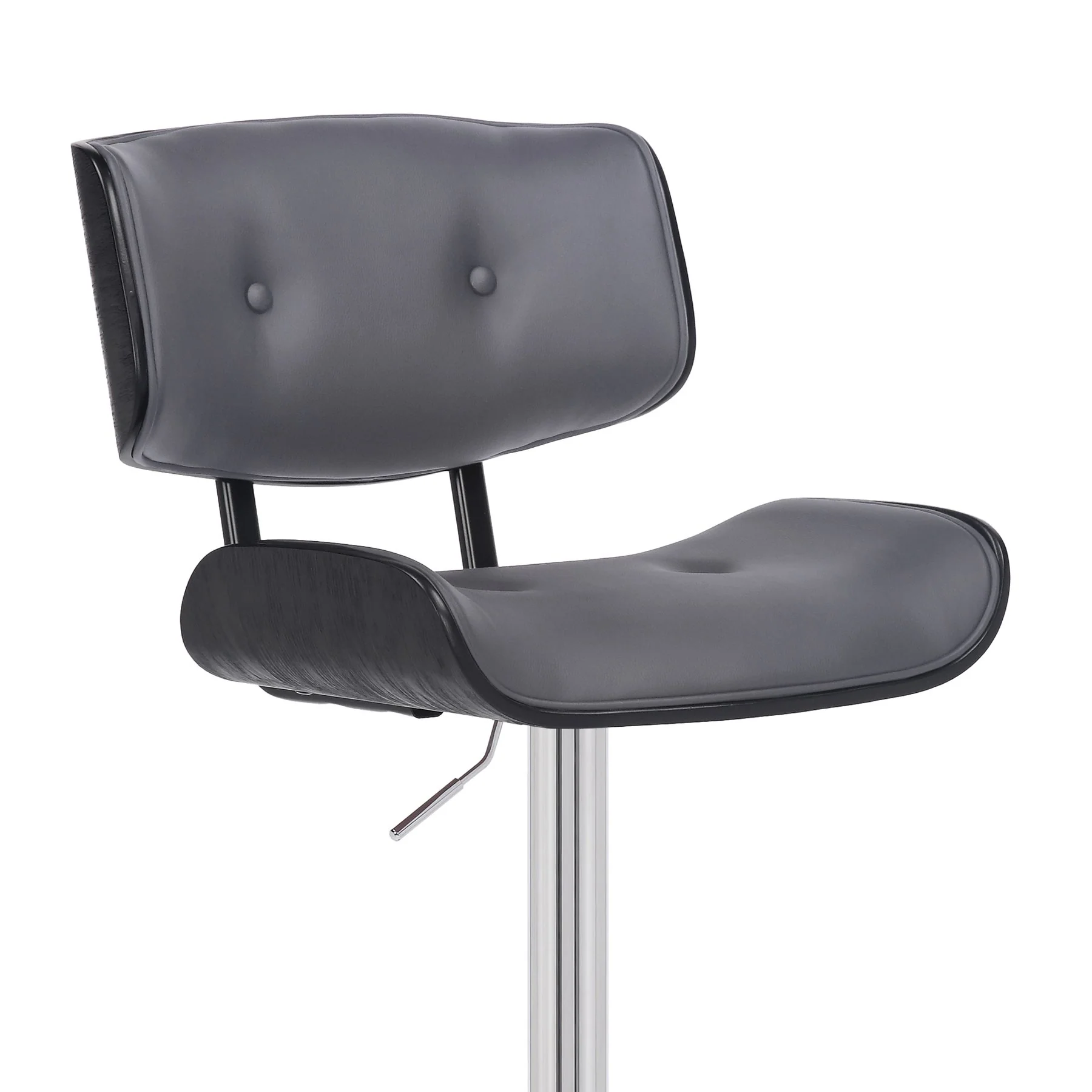 Brooklyn Adjustable Swivel Gray Faux Leather and Black Wood Bar Stool with Chrome Base - Image 6