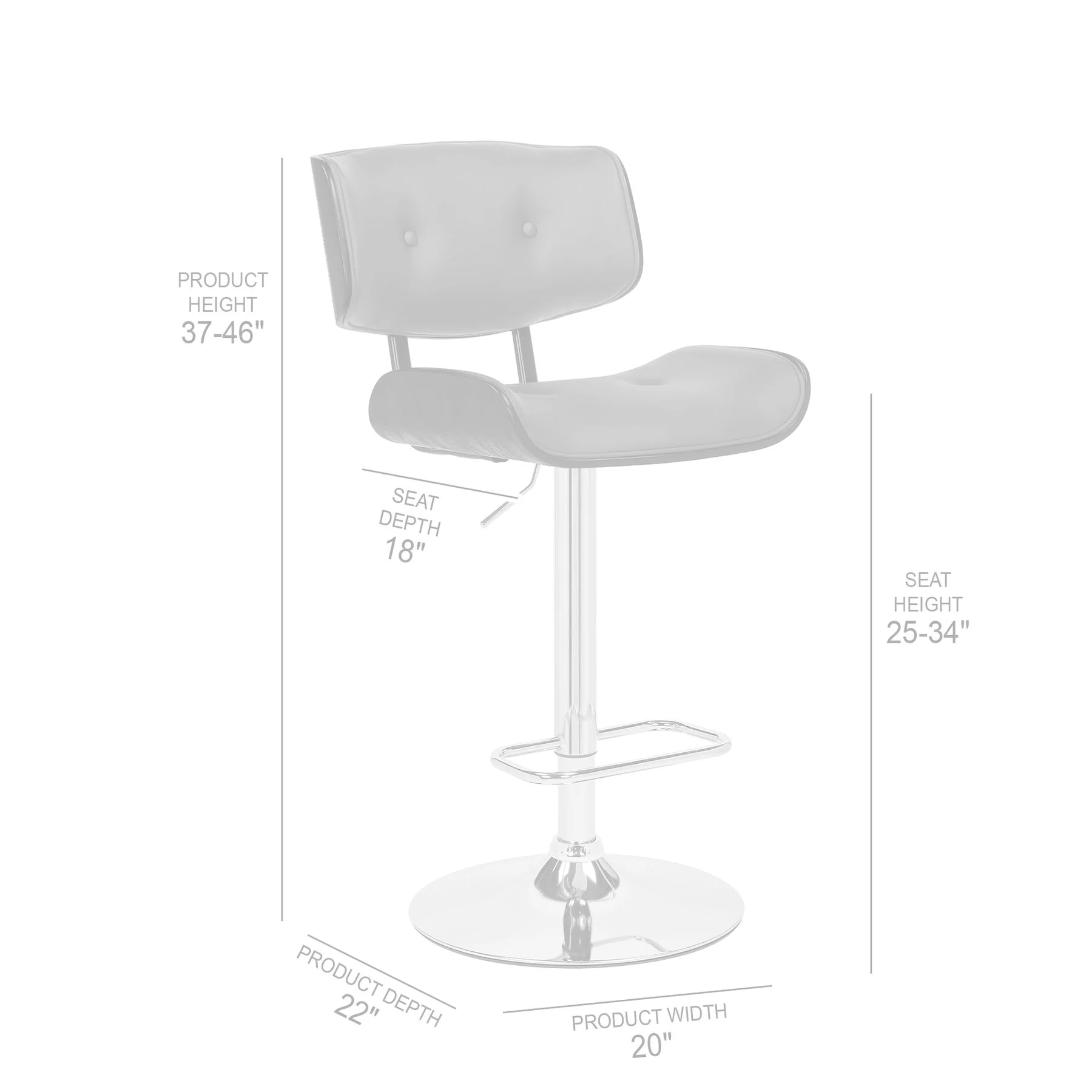 Brooklyn Adjustable Swivel Gray Faux Leather and Black Wood Bar Stool with Chrome Base - Image 9