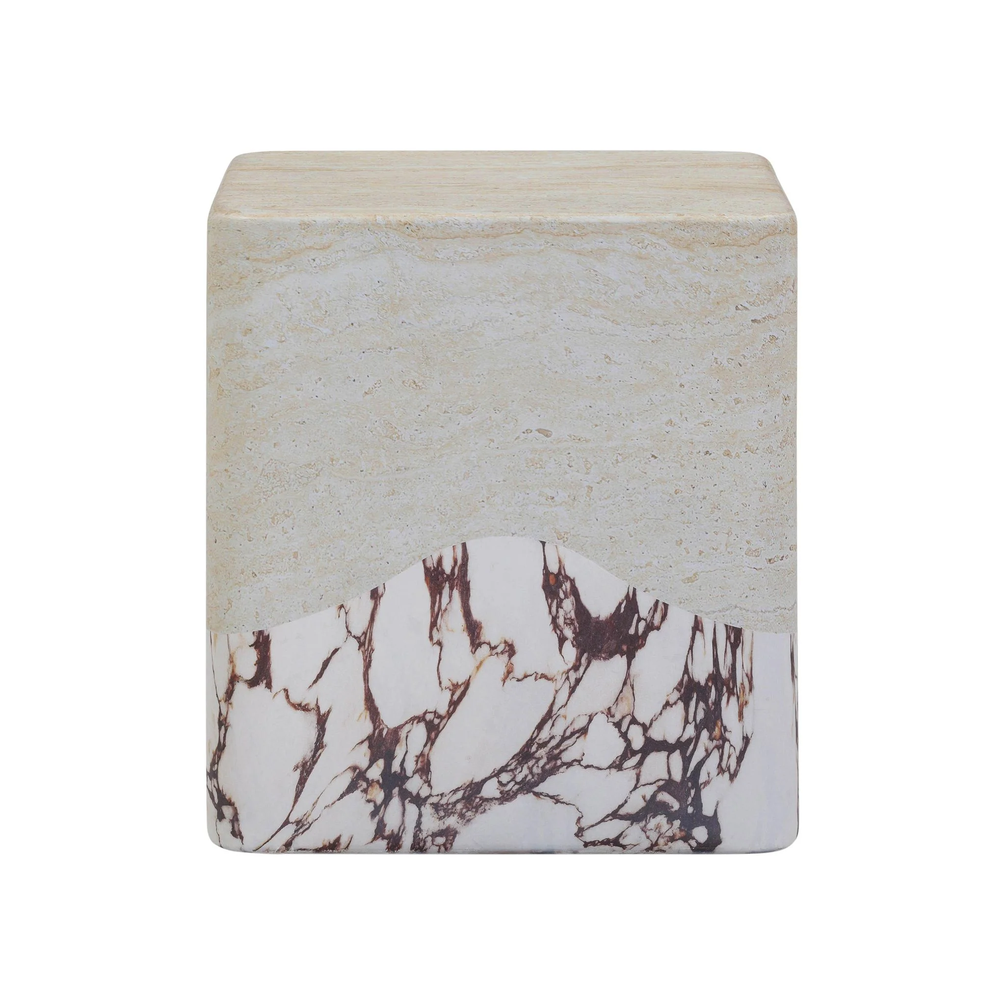 Brut Travertine & Breccia Concrete Indoor / Outdoor Side Table - Image 3