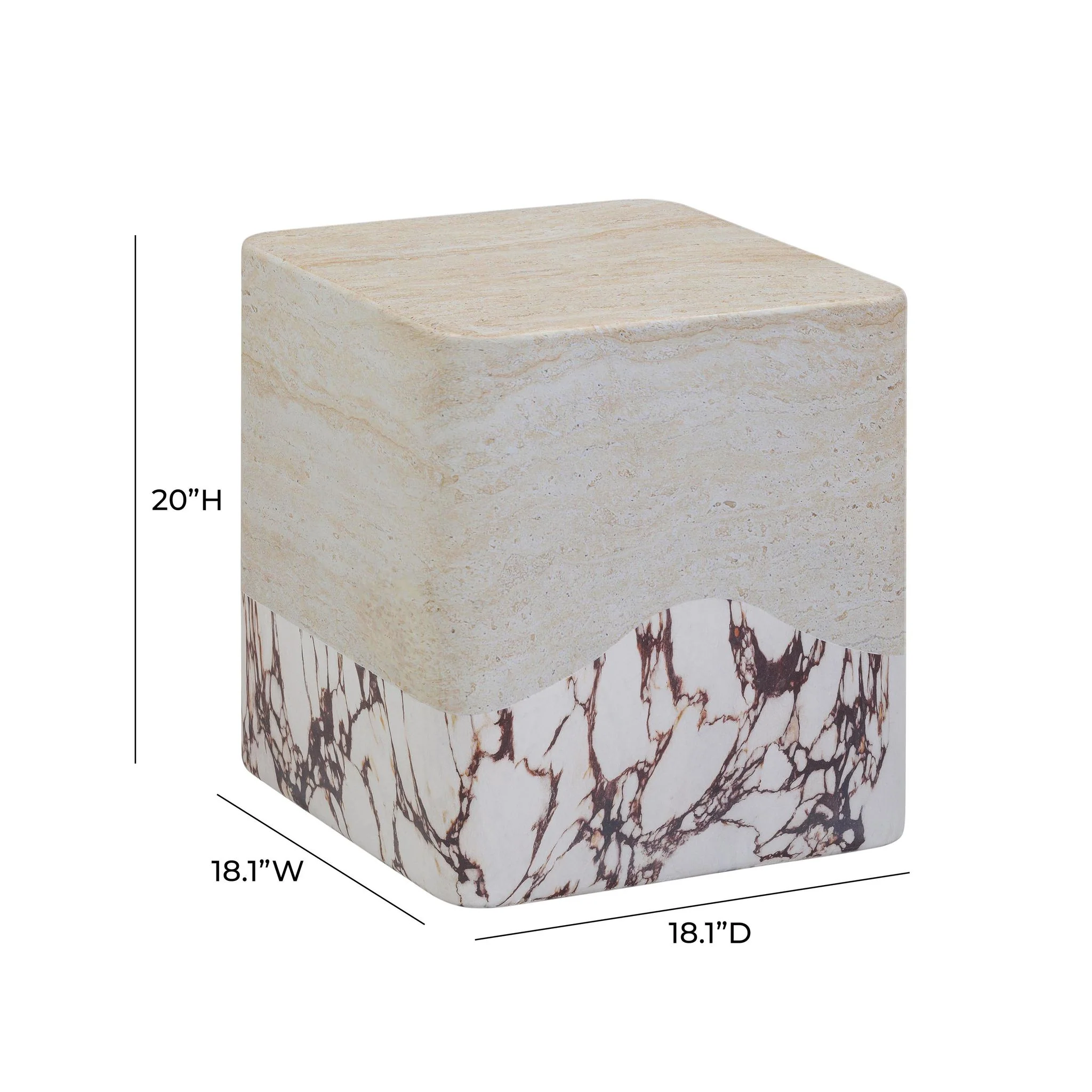 Brut Travertine & Breccia Concrete Indoor / Outdoor Side Table - Image 6