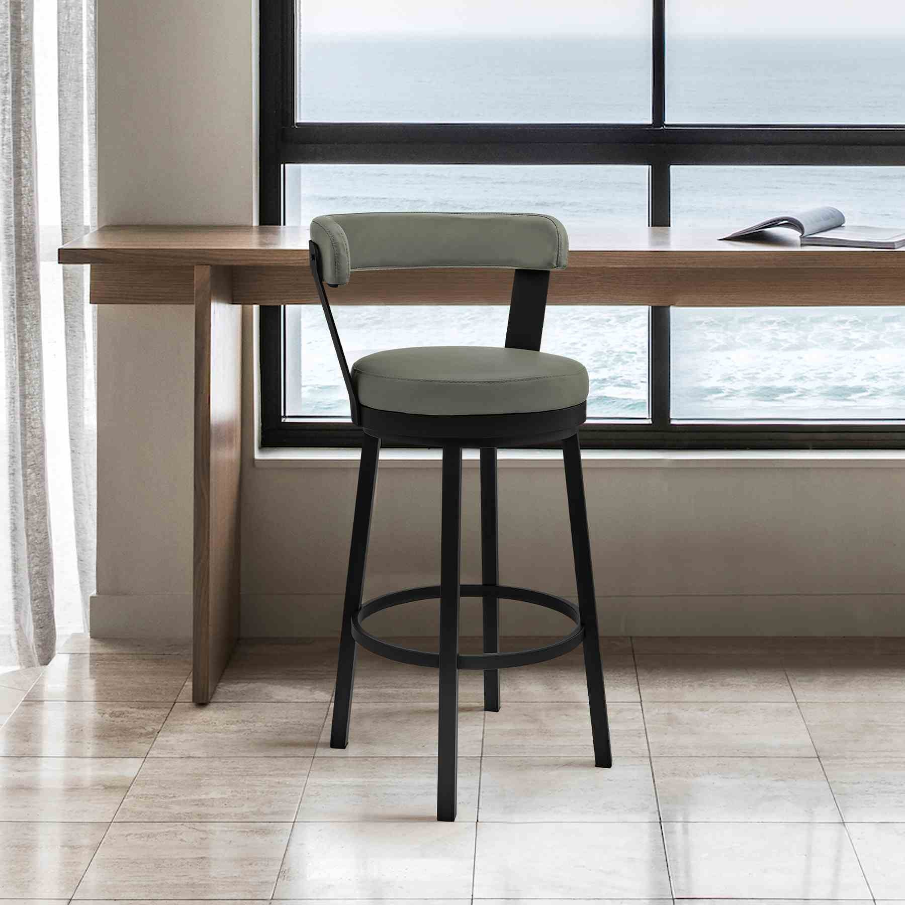 Bryant 26" Counter Height Swivel Bar Stool in Black Finish and Gray Faux Leather - Image 10