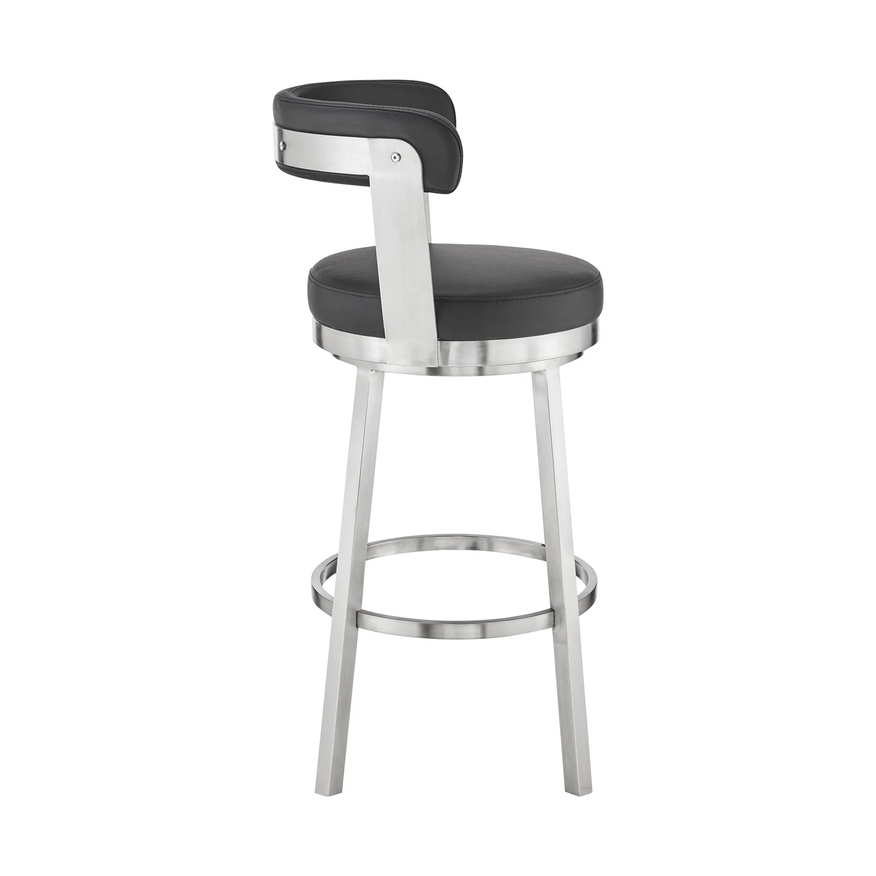 Bryant 26" Counter Height Swivel Bar Stool in Brushed Stainless Steel Finish and Black Faux Leather - Image 3