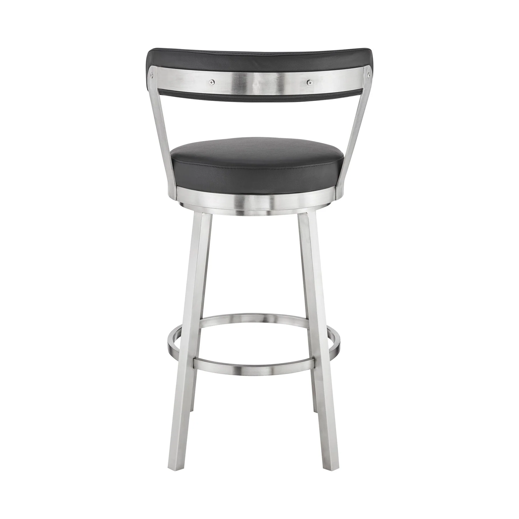 Bryant 26" Counter Height Swivel Bar Stool in Brushed Stainless Steel Finish and Black Faux Leather - Image 5