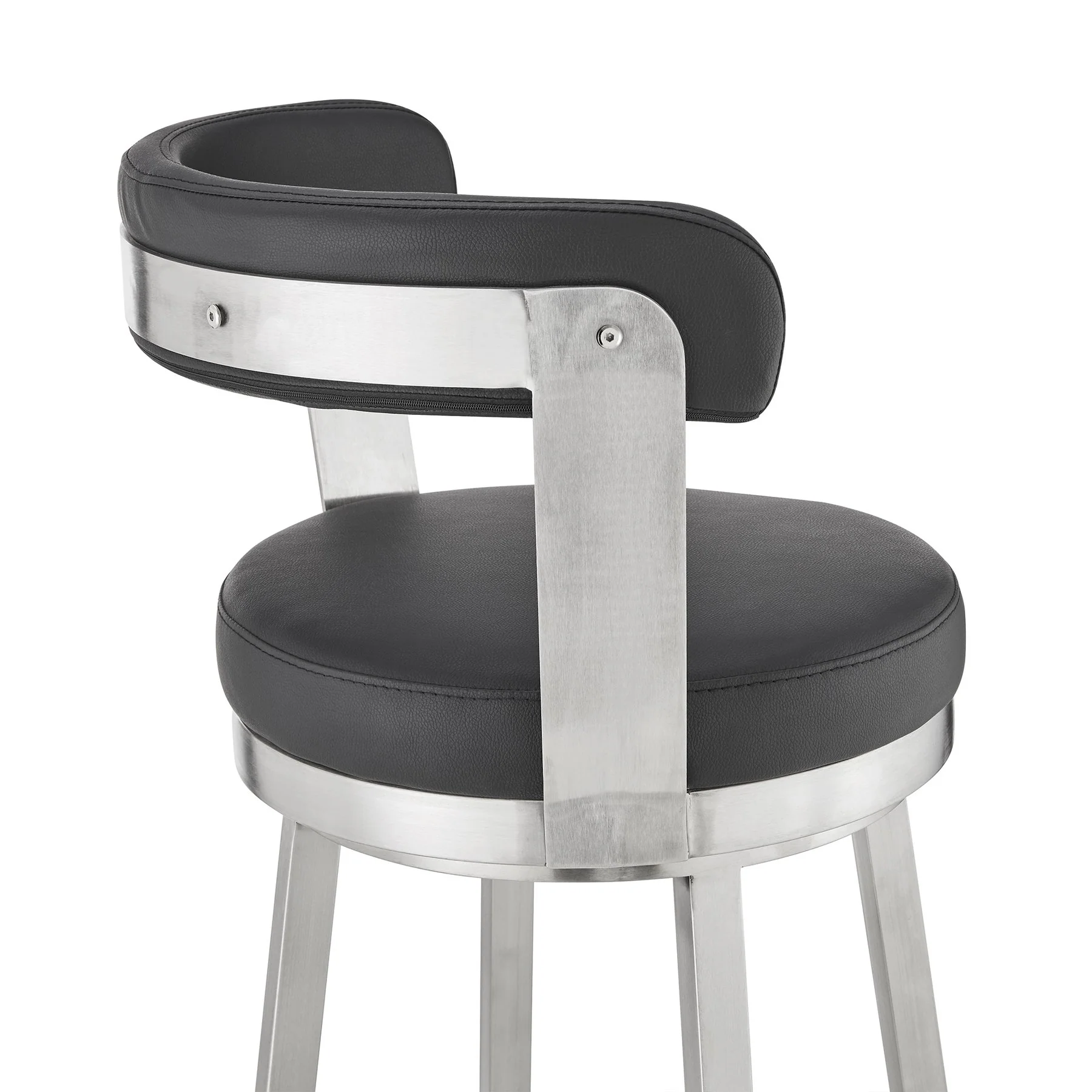Bryant 26" Counter Height Swivel Bar Stool in Brushed Stainless Steel Finish and Black Faux Leather - Image 7