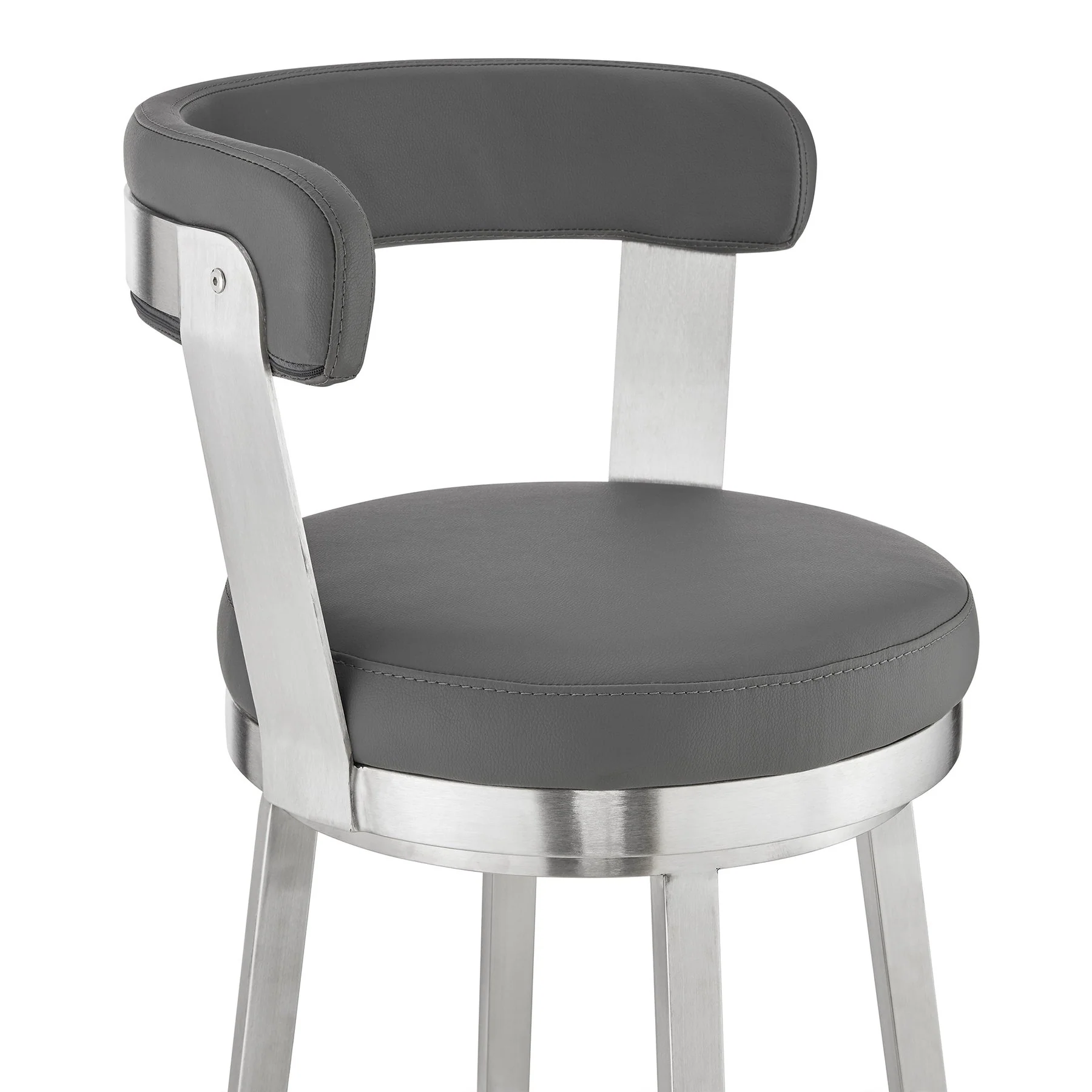 Bryant 26" Counter Height Swivel Bar Stool in Brushed Stainless Steel Finish and Gray Faux Leather - Image 6