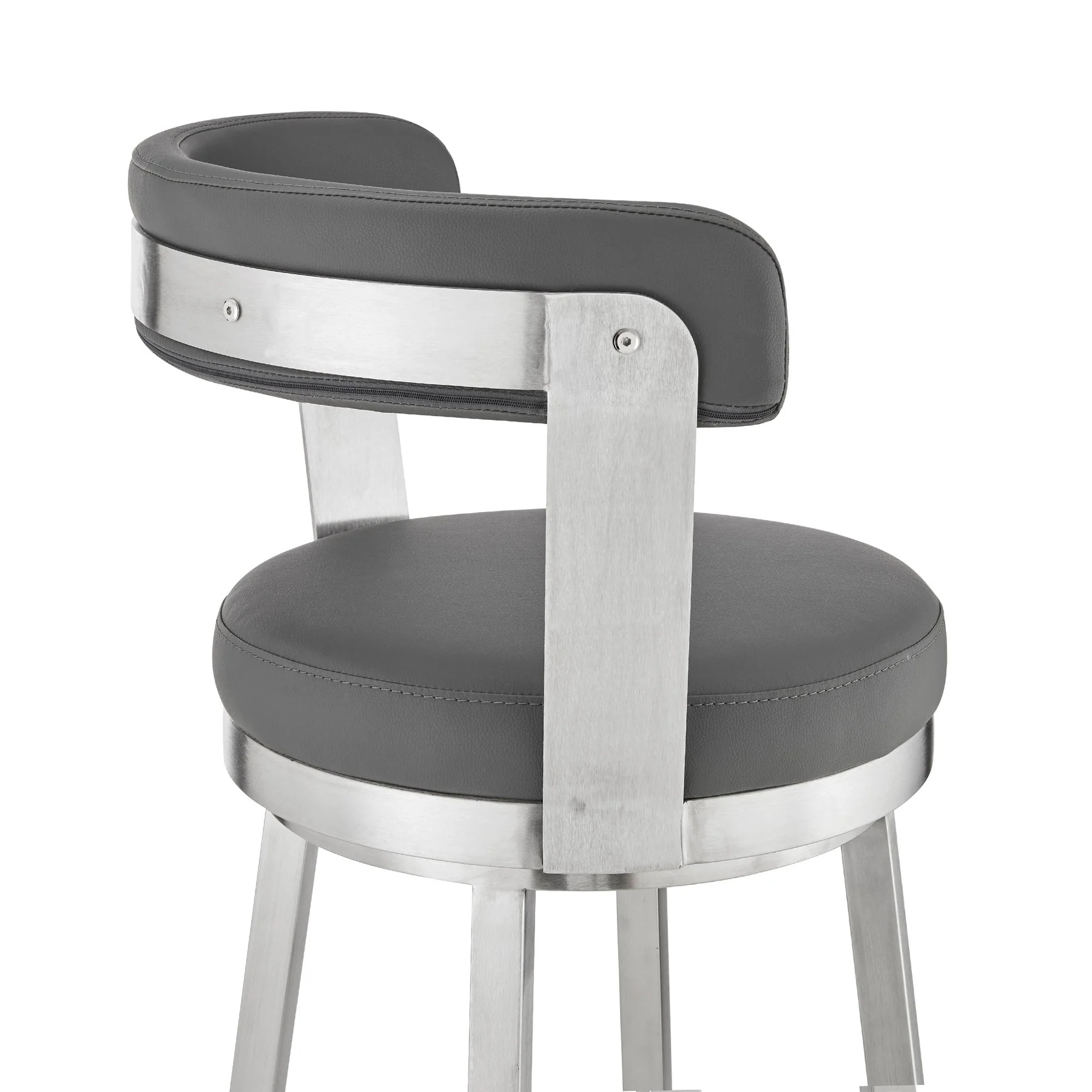 Bryant 26" Counter Height Swivel Bar Stool in Brushed Stainless Steel Finish and Gray Faux Leather - Image 7