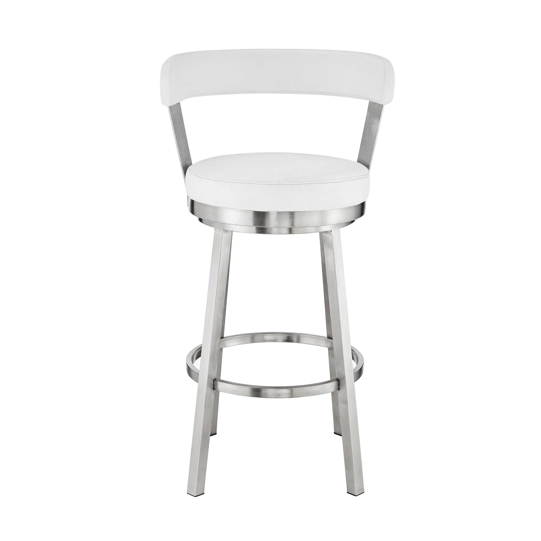 Bryant 26" Counter Height Swivel Bar Stool in Brushed Stainless Steel Finish and White Faux Leather - Image 2