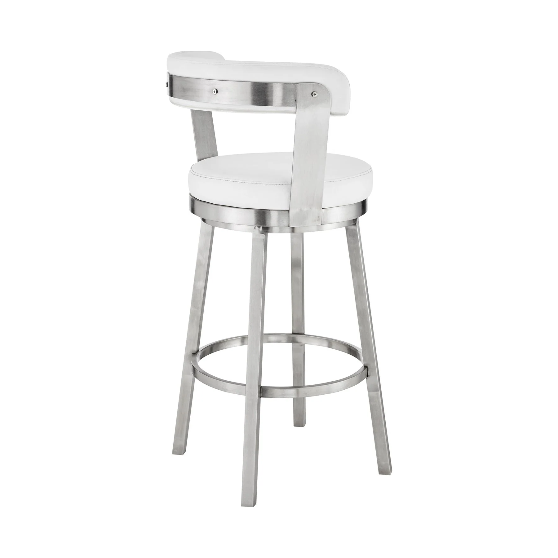 Bryant 26" Counter Height Swivel Bar Stool in Brushed Stainless Steel Finish and White Faux Leather - Image 4