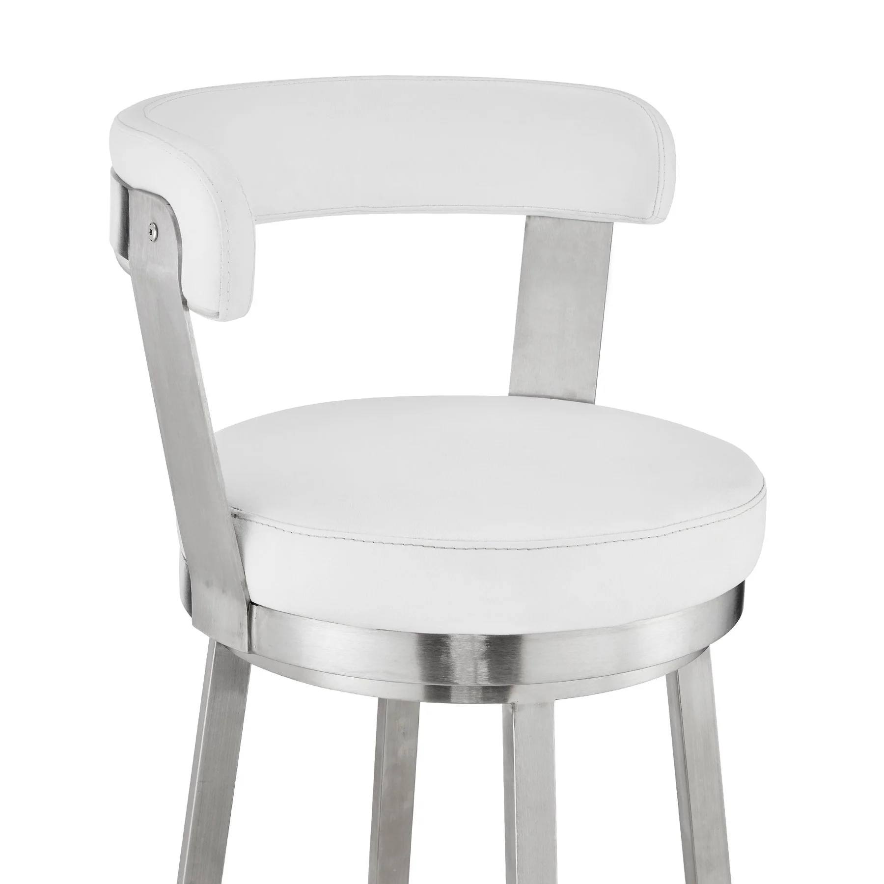 Bryant 26" Counter Height Swivel Bar Stool in Brushed Stainless Steel Finish and White Faux Leather - Image 6