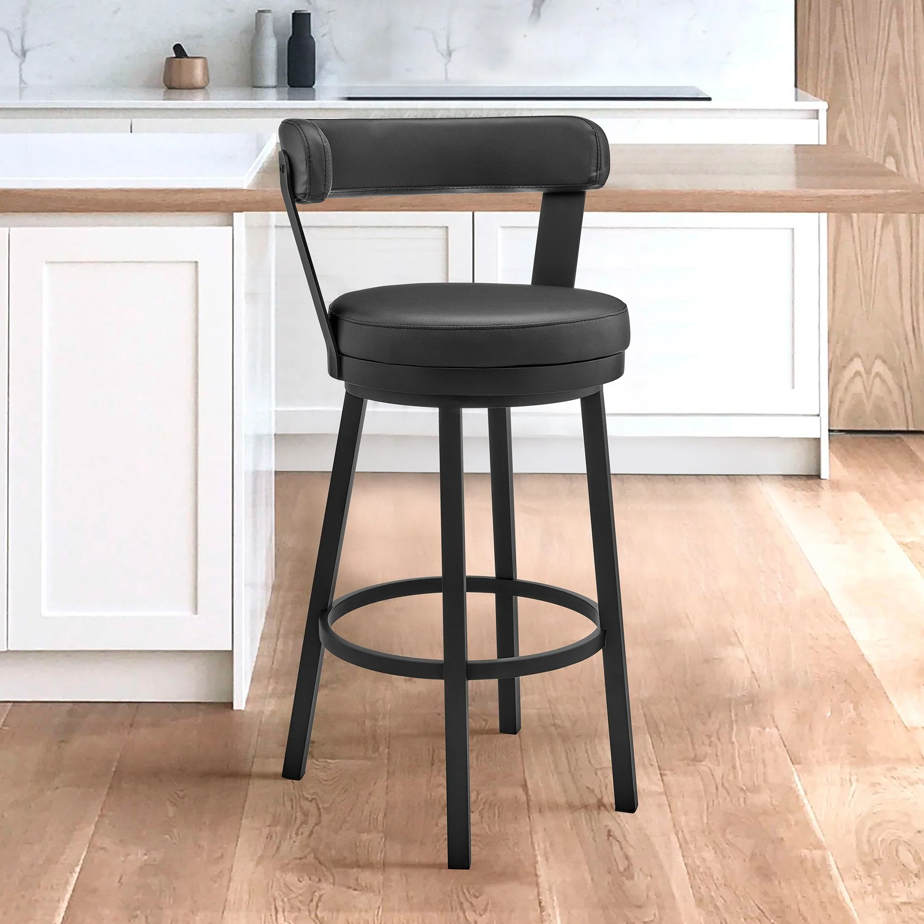 Bryant 30" Bar Height Swivel Bar Stool in Black Finish and Black Faux Leather - Image 10