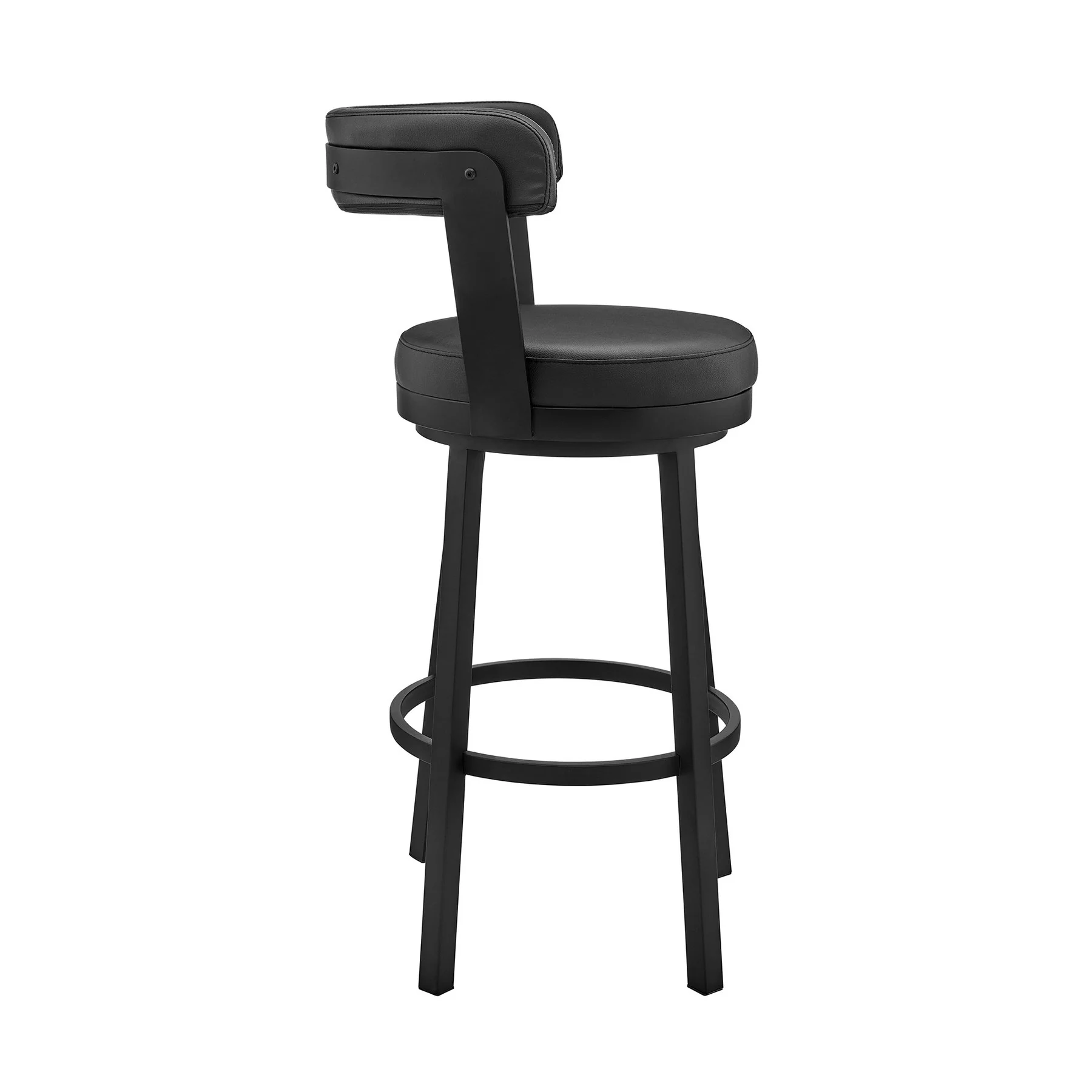 Bryant 30" Bar Height Swivel Bar Stool in Black Finish and Black Faux Leather - Image 3