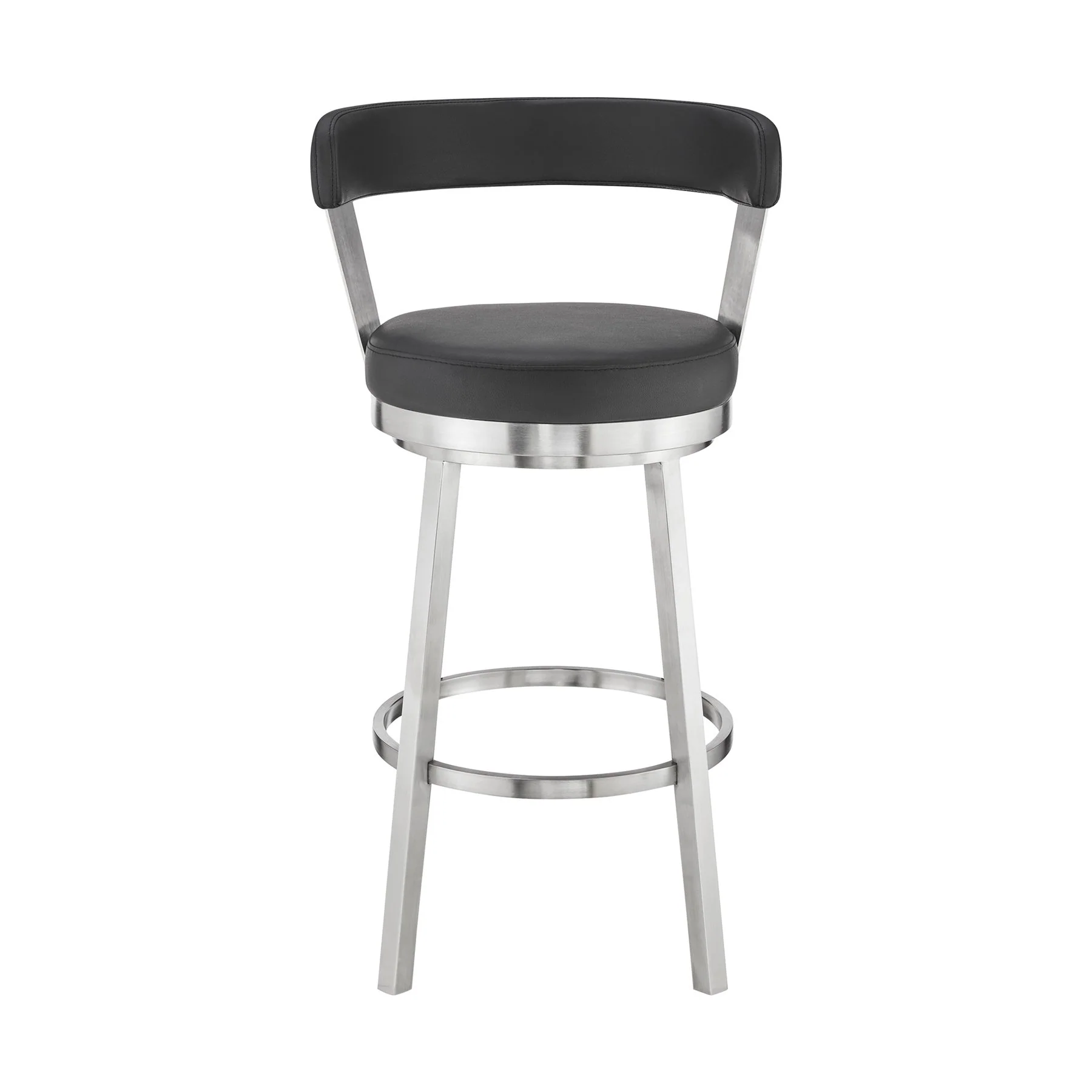 Bryant 30" Bar Height Swivel Bar Stool in Brushed Stainless Steel Finish and Black Faux Leather - Image 2