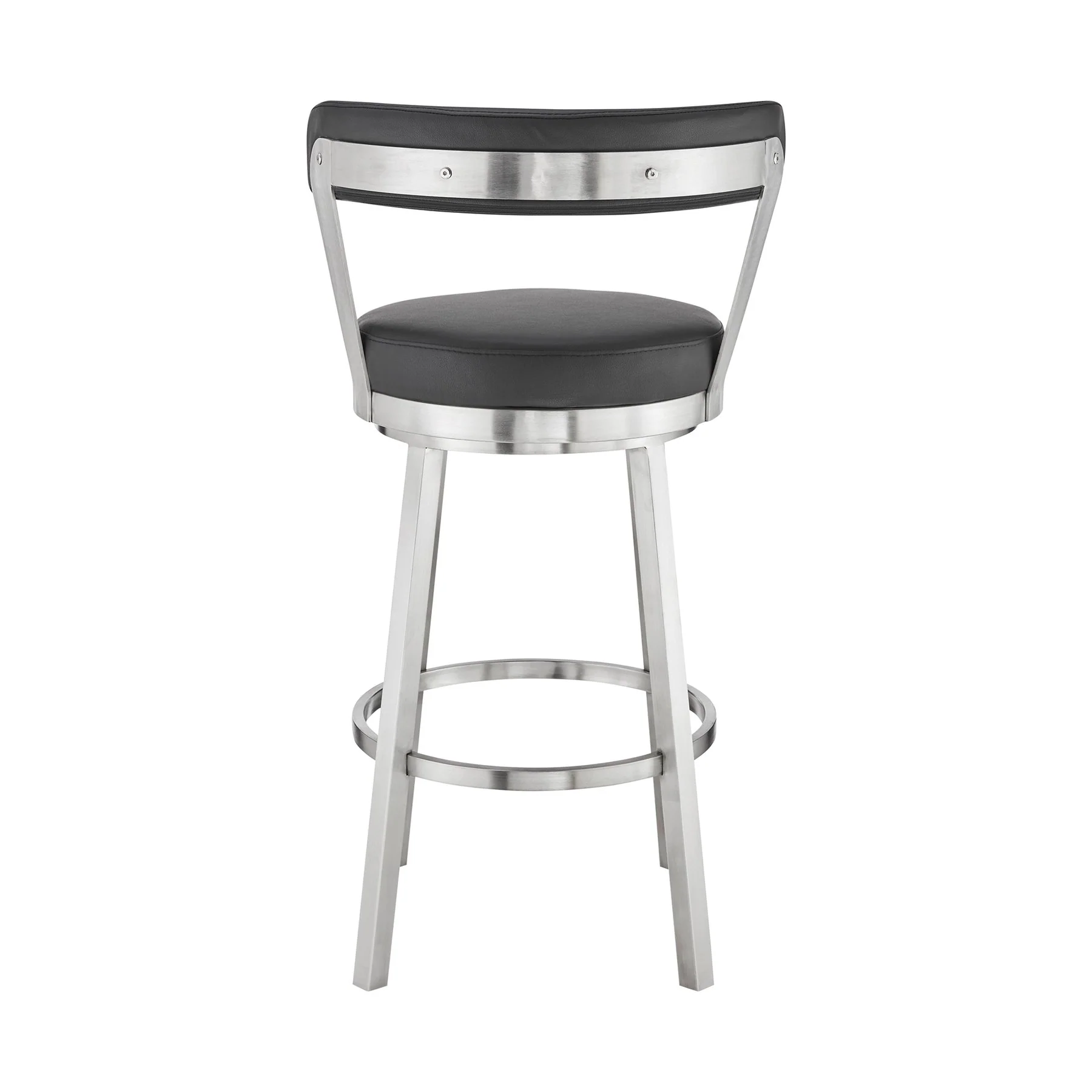 Bryant 30" Bar Height Swivel Bar Stool in Brushed Stainless Steel Finish and Black Faux Leather - Image 5