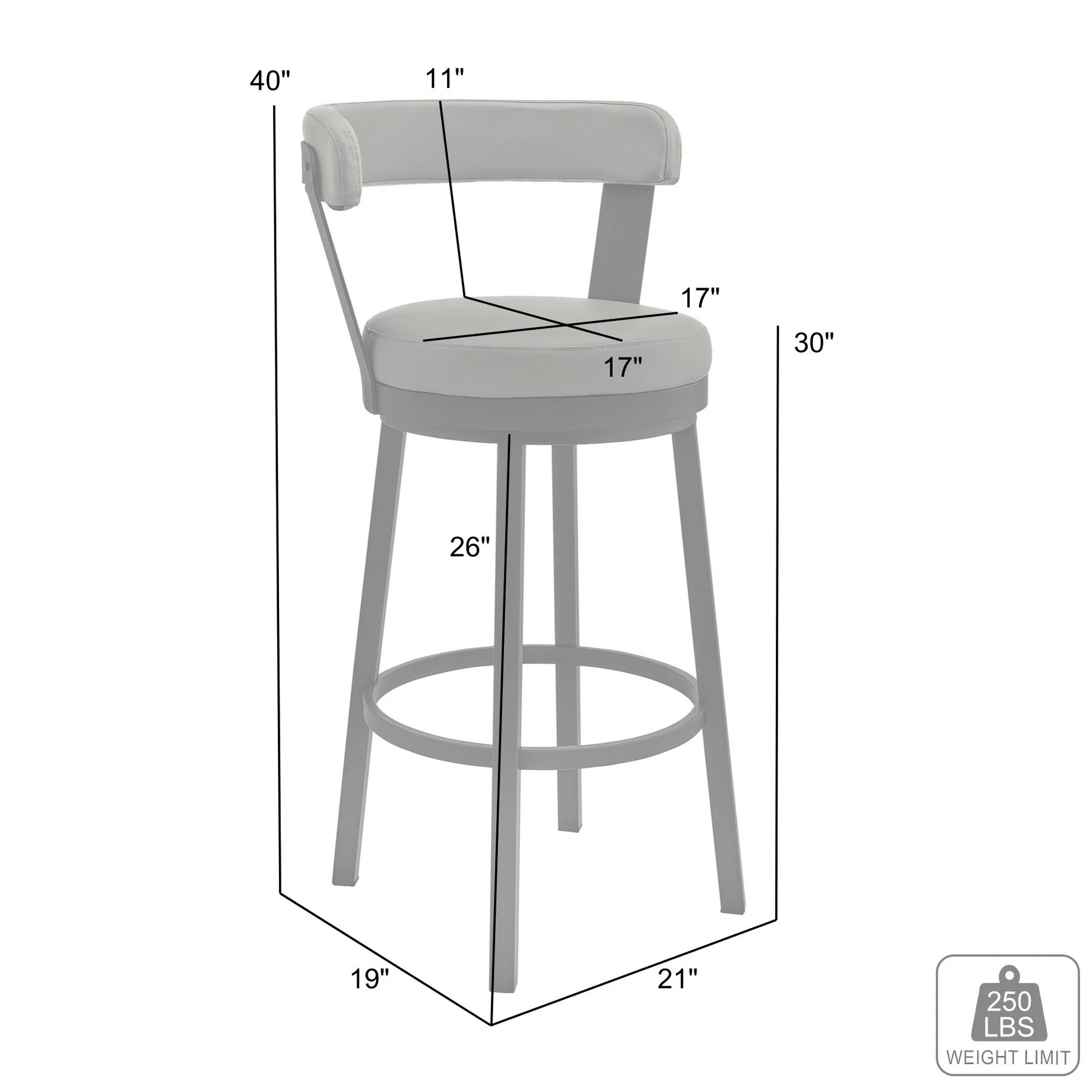 Bryant 30" Bar Height Swivel Bar Stool in Brushed Stainless Steel Finish and Black Faux Leather - Image 8