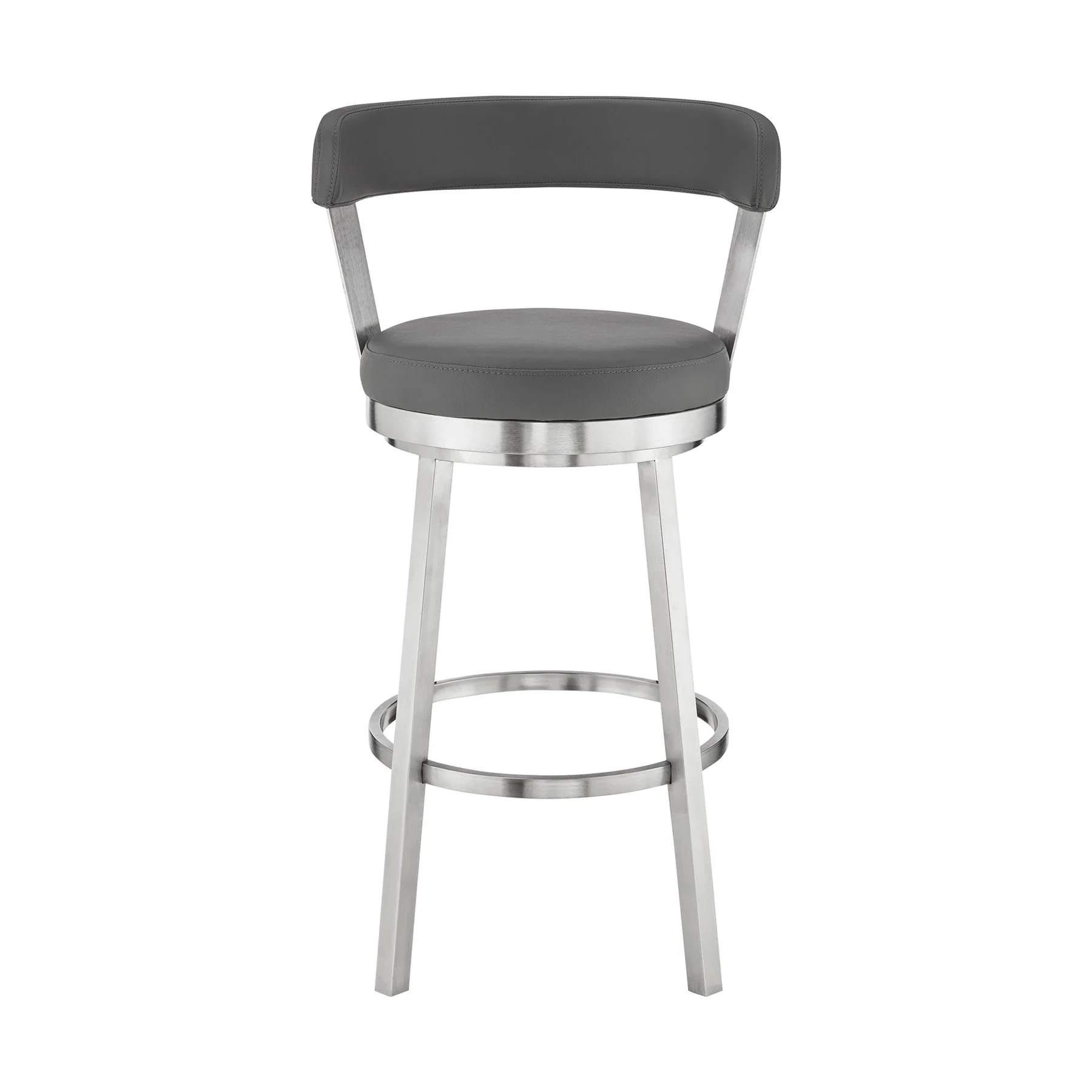 Bryant 30" Bar Height Swivel Bar Stool in Brushed Stainless Steel Finish and Gray Faux Leather - Image 2