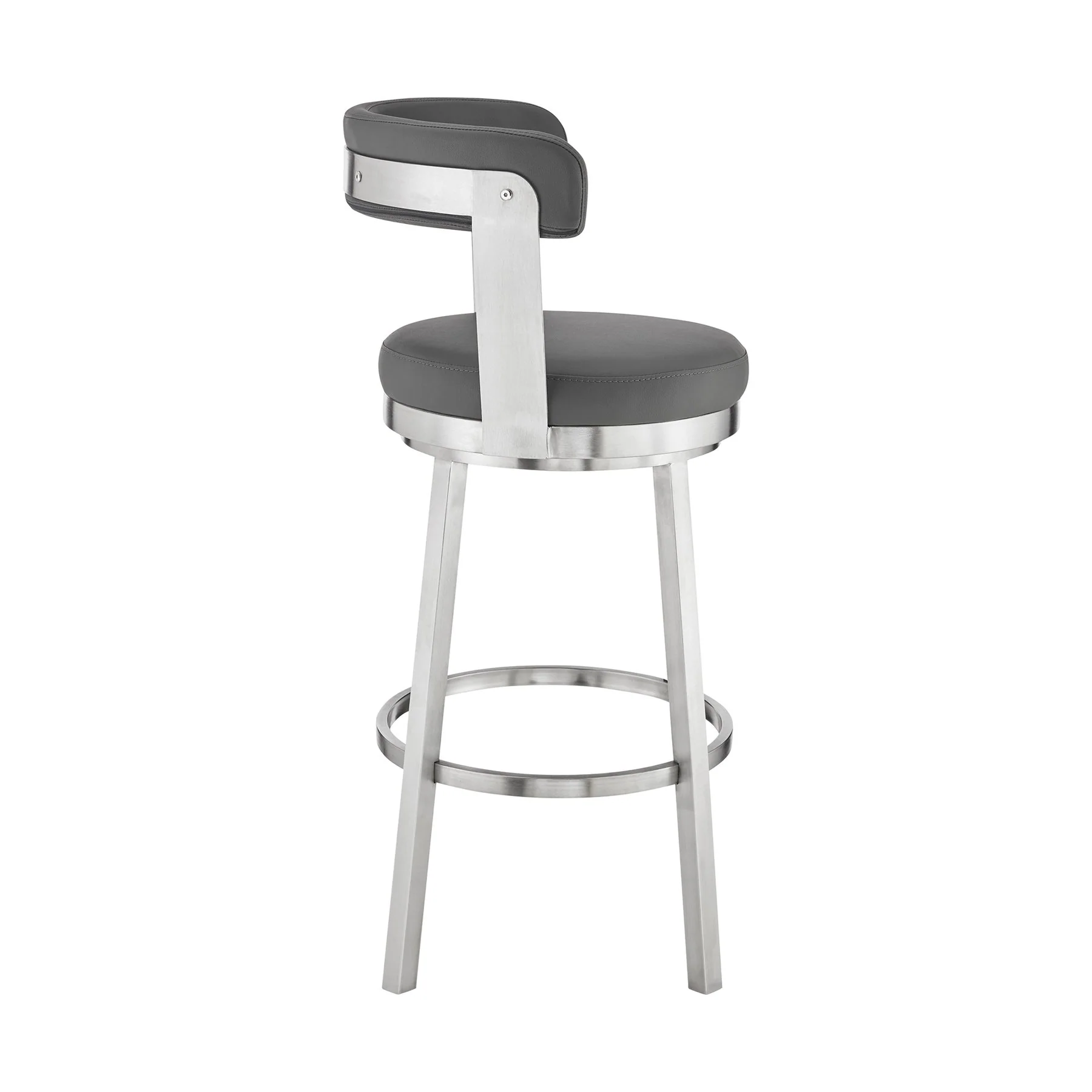 Bryant 30" Bar Height Swivel Bar Stool in Brushed Stainless Steel Finish and Gray Faux Leather - Image 3