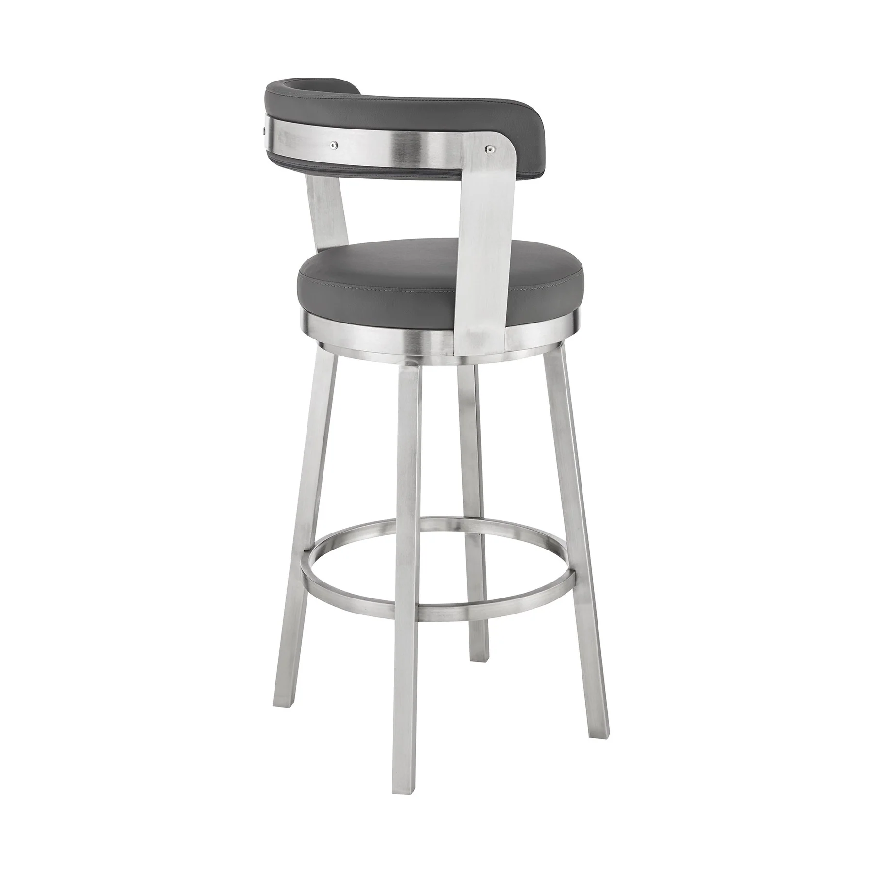 Bryant 30" Bar Height Swivel Bar Stool in Brushed Stainless Steel Finish and Gray Faux Leather - Image 4