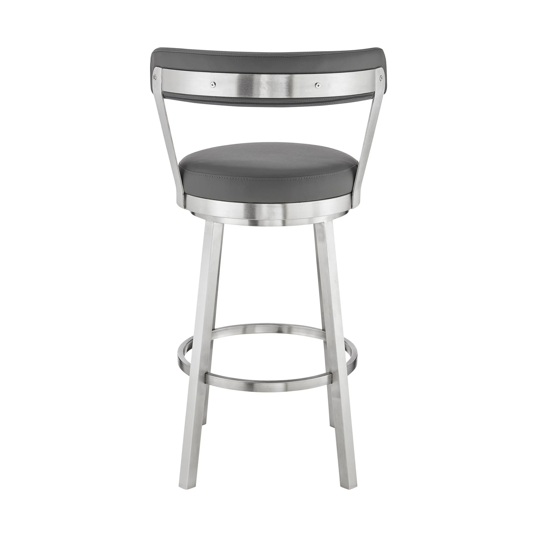 Bryant 30" Bar Height Swivel Bar Stool in Brushed Stainless Steel Finish and Gray Faux Leather - Image 5