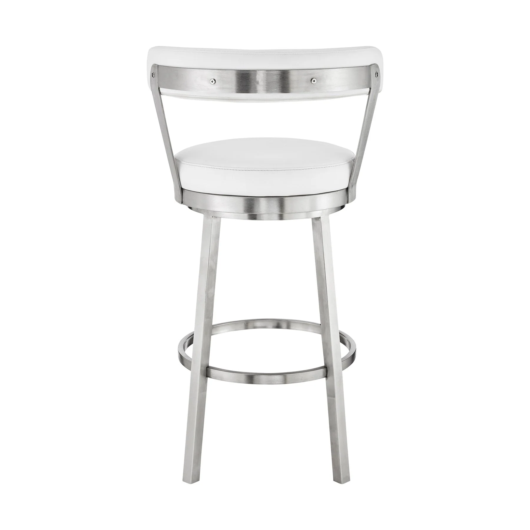 Bryant 30" Bar Height Swivel Bar Stool in Brushed Stainless Steel Finish and White Faux Leather - Image 5