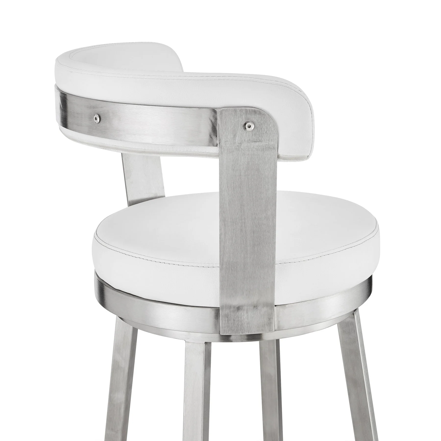 Bryant 30" Bar Height Swivel Bar Stool in Brushed Stainless Steel Finish and White Faux Leather - Image 7